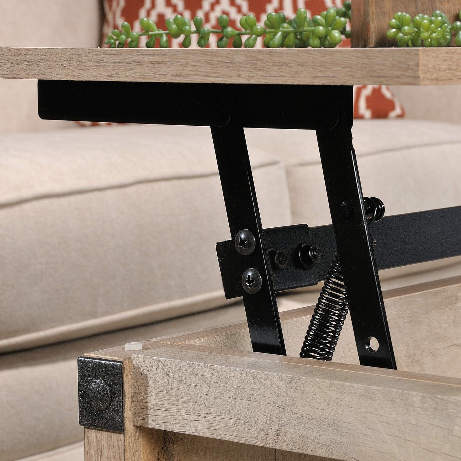 Sauder Carson Forge Lift Top Coffee Table Lintel Oak: Traditional Style, Particle Board, Paper Veneer, 5 Year Warranty