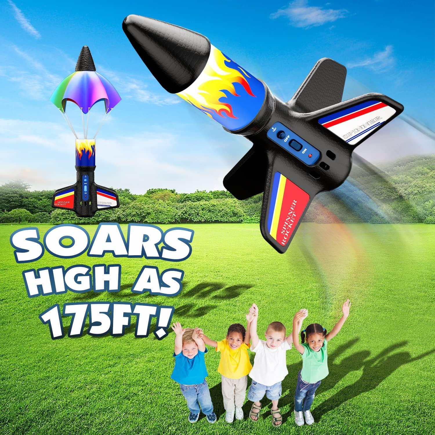 JEEXI Original Rocket Launcher for Kids - Outdoor Toys Electric Flying Motorized Rocket with Parachute Safely Land, STEM Spaceship Launch up to 200 ft Birthday Gifts for Boys