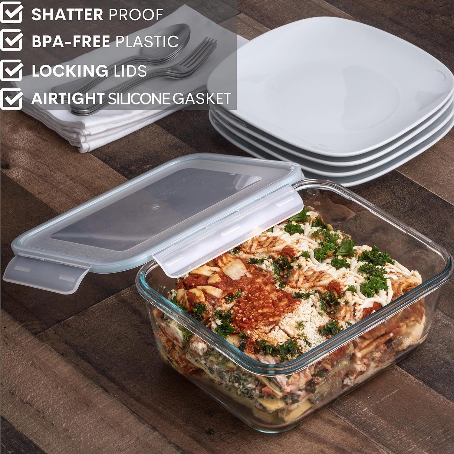 14 Cup, 112 oz Glass Food Storage Container with Locking Lid - For Storing Food, Baking, Roasting