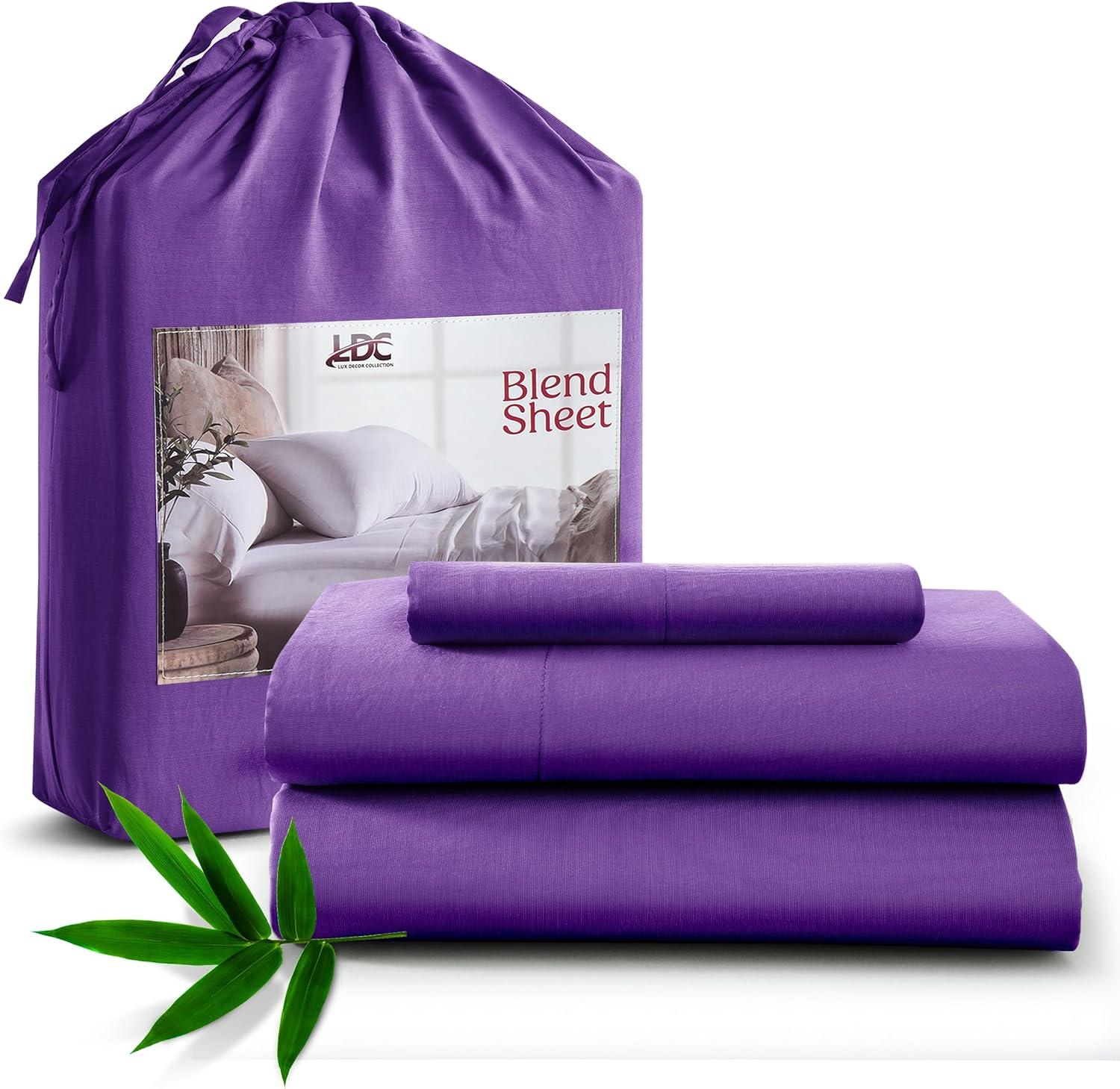 Twin 3 PC Piece Rayon From Bamboo Sheets Solid Deep Pocket Sheet Set - Purple