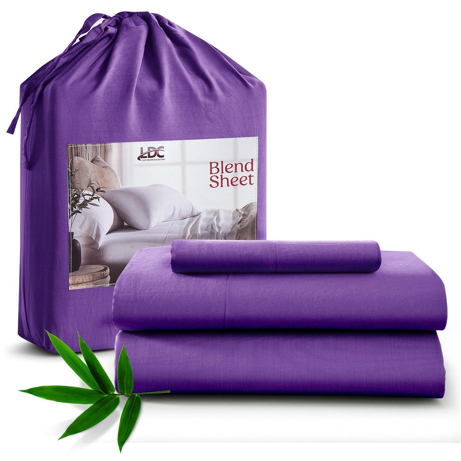 Twin 3 PC Piece Rayon From Bamboo Sheets Solid Deep Pocket Sheet Set - Purple