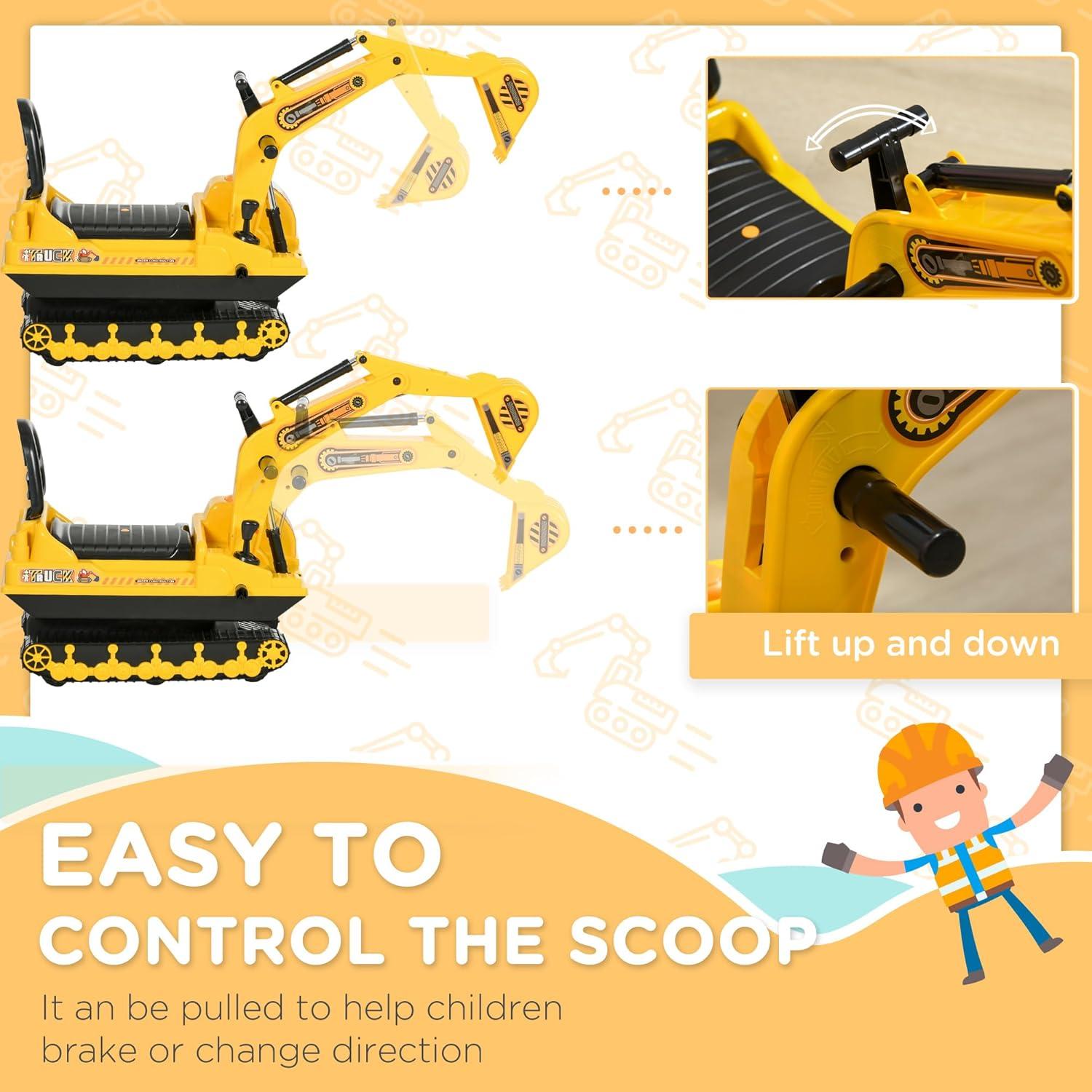 Yellow and Black Ride-On Excavator Toy for Toddlers