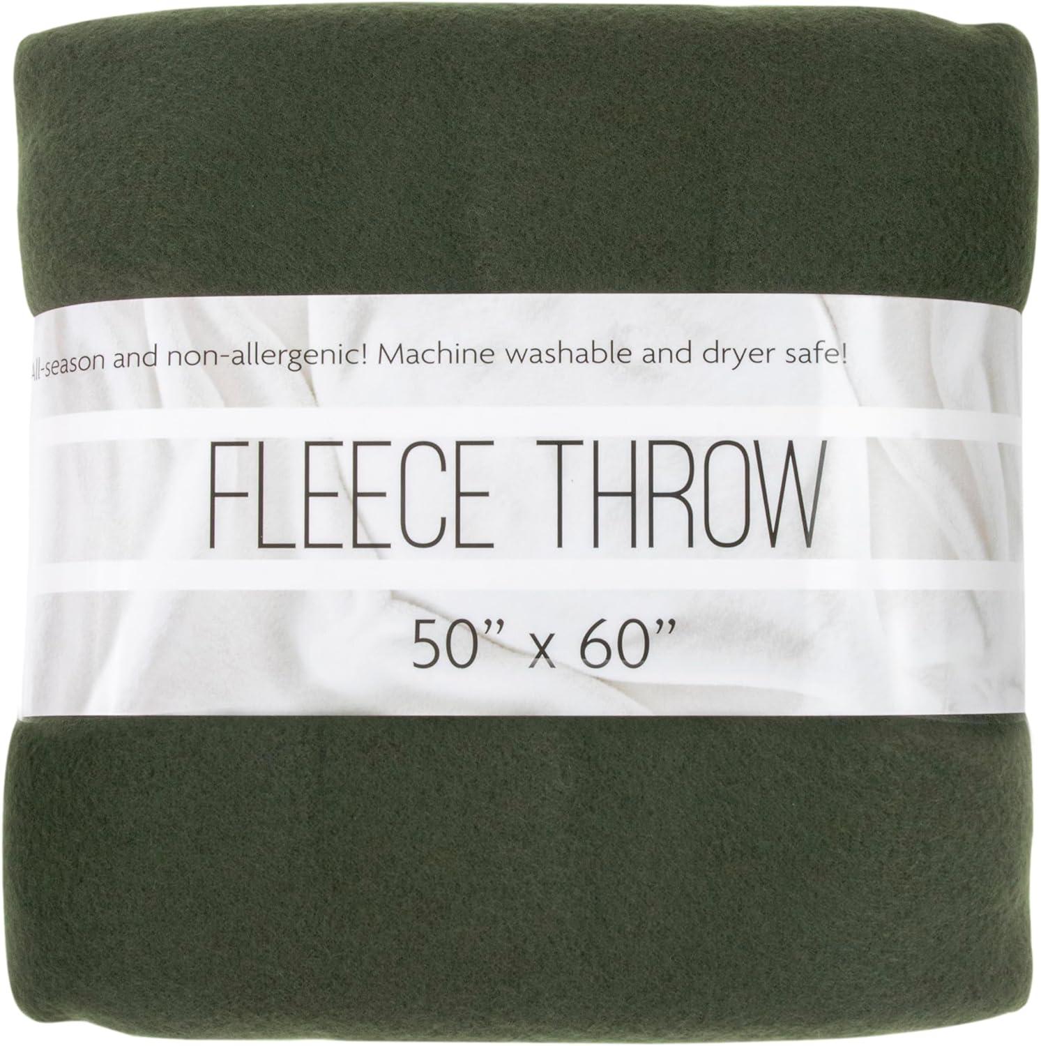 Single Solid Color 60”L x 50”W Fleece Throw Blanket for Fall, Winter, Spring, Summer, Men, Women, Children & Pets in Dark Green