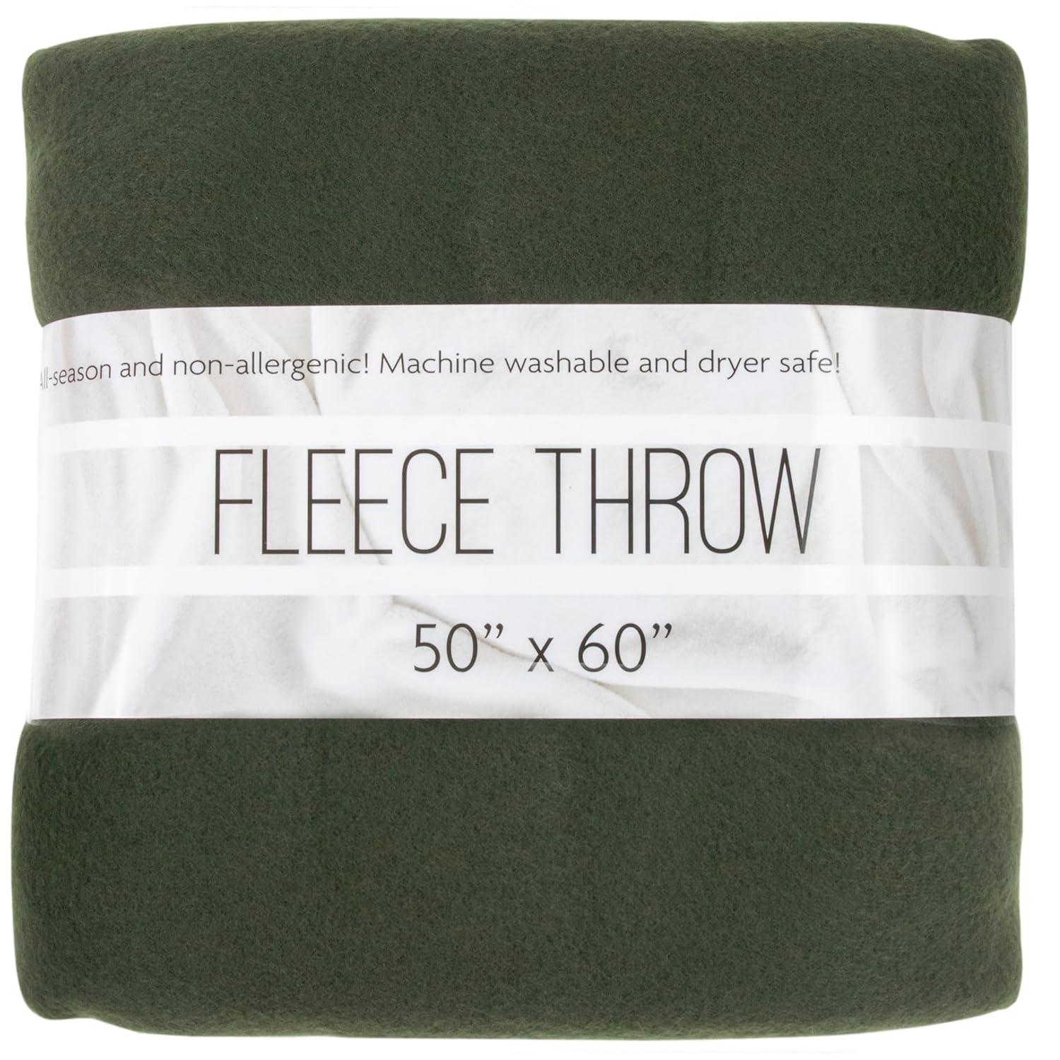 Single Solid Color Hypoallergenic 60”L x 50”W Fleece Throw Blanket for Fall, Winter, Spring, Summer, Men, Women, Children & Pets in Dark Green