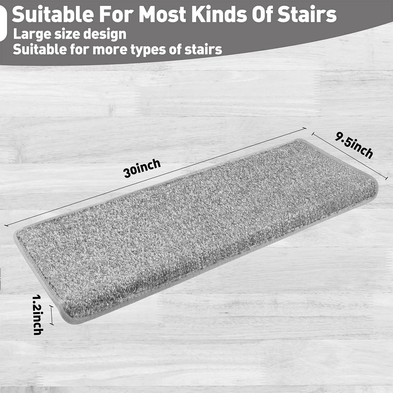 Light Gray Bullnose Carpet Stair Treads Set of 14