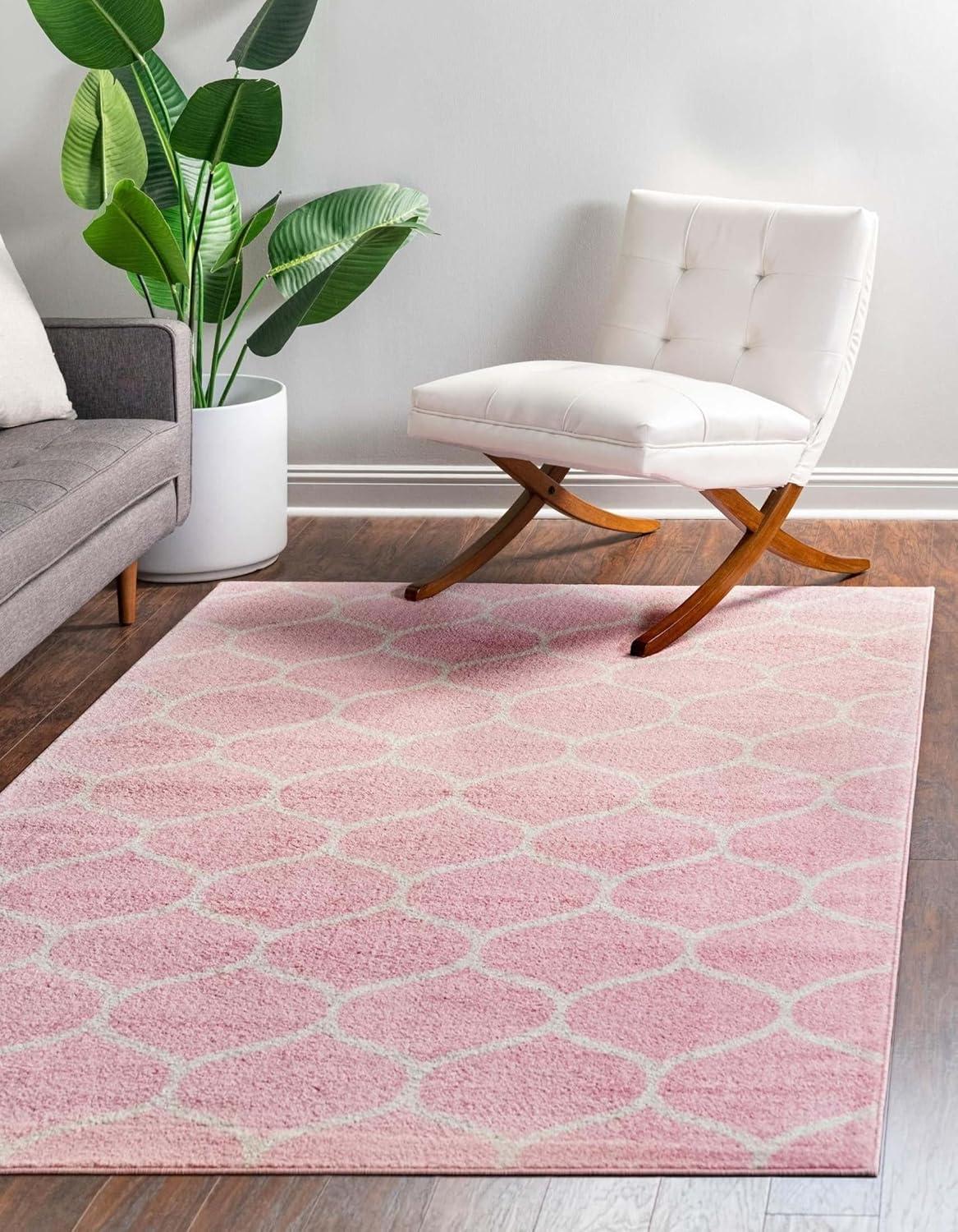 Easy-Care Pink Trellis Synthetic Area Rug 4' x 6'