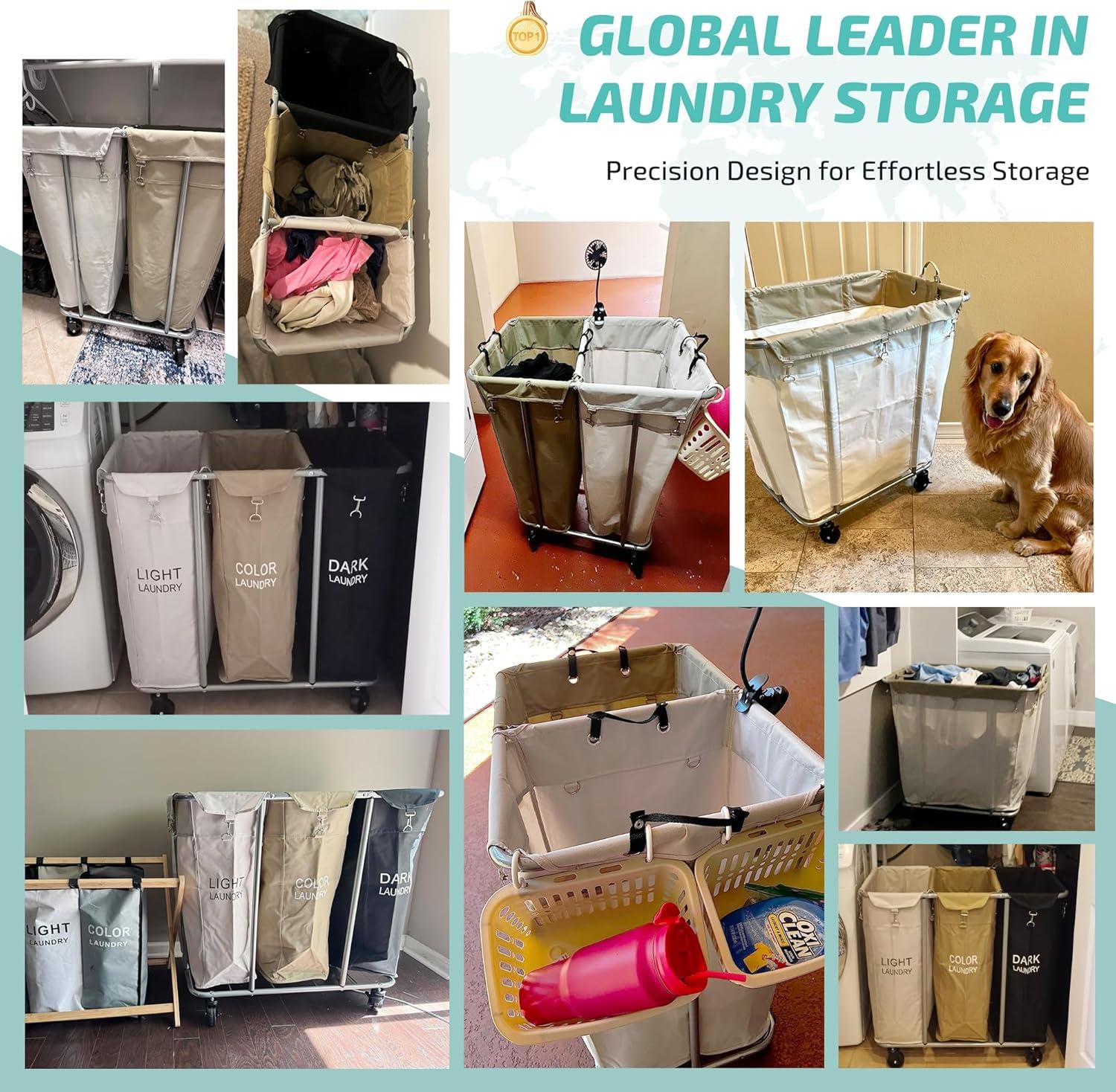 Laundry Cart with Wheels 320L Large Rolling Laundry Cart for Commercial/Home, Rolling Laundry Basket with Steel Frame and Waterproof Lining, 9 Bushel, 32.3L x 19.7W x 30.7H Inch, Beige