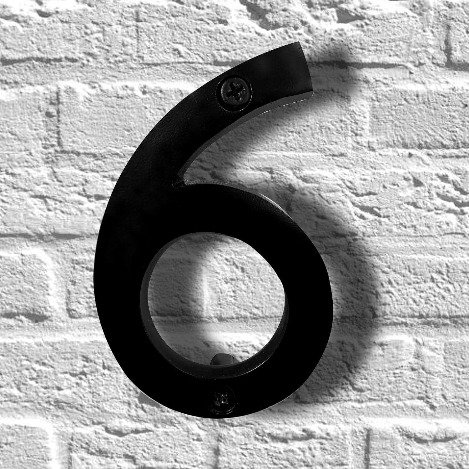 NACH Floating Mount Shadow House Address Number For Outside or Inside, Metal Modern House Numbers For Mailbox, Front Door, Maximum Rust Protection, Black Aluminum, 4 inch, Number 6, HH-SDW4-BLK-6