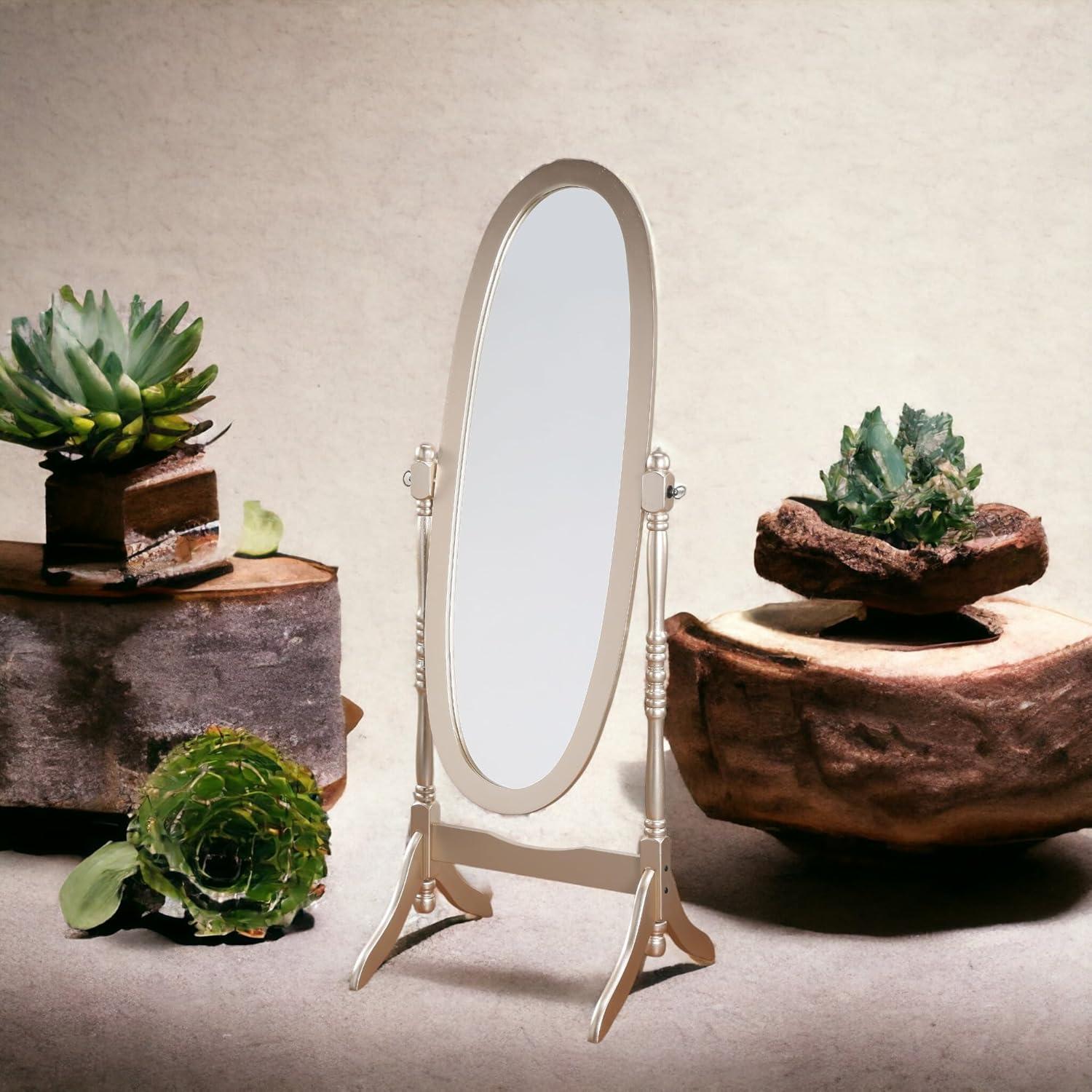 Roundhill Furniture Traditional Queen Anna Style Wood Floor Cheval Mirror Cherry