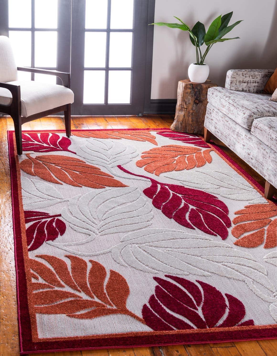 Unique Loom 9' 0 x 12' 2 Terracotta Outdoor Botanical Augusta Area Rug