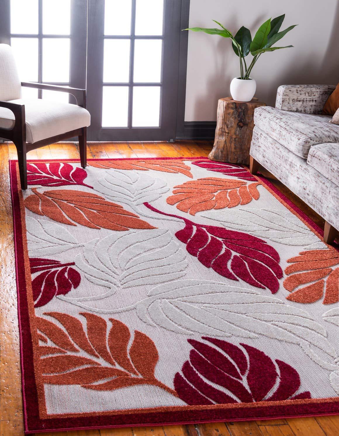 Unique Loom 9' 0 x 12' 2 Terracotta Outdoor Botanical Augusta Area Rug