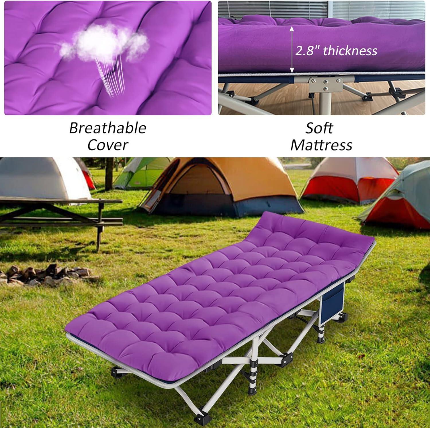 Camping Cot with Comfortable Mattress Cots for Sleeping Heavy Duty Folding Cot Camping Bed Portable Include Carry Bag for Home Travel Adults Vacation Outdoor