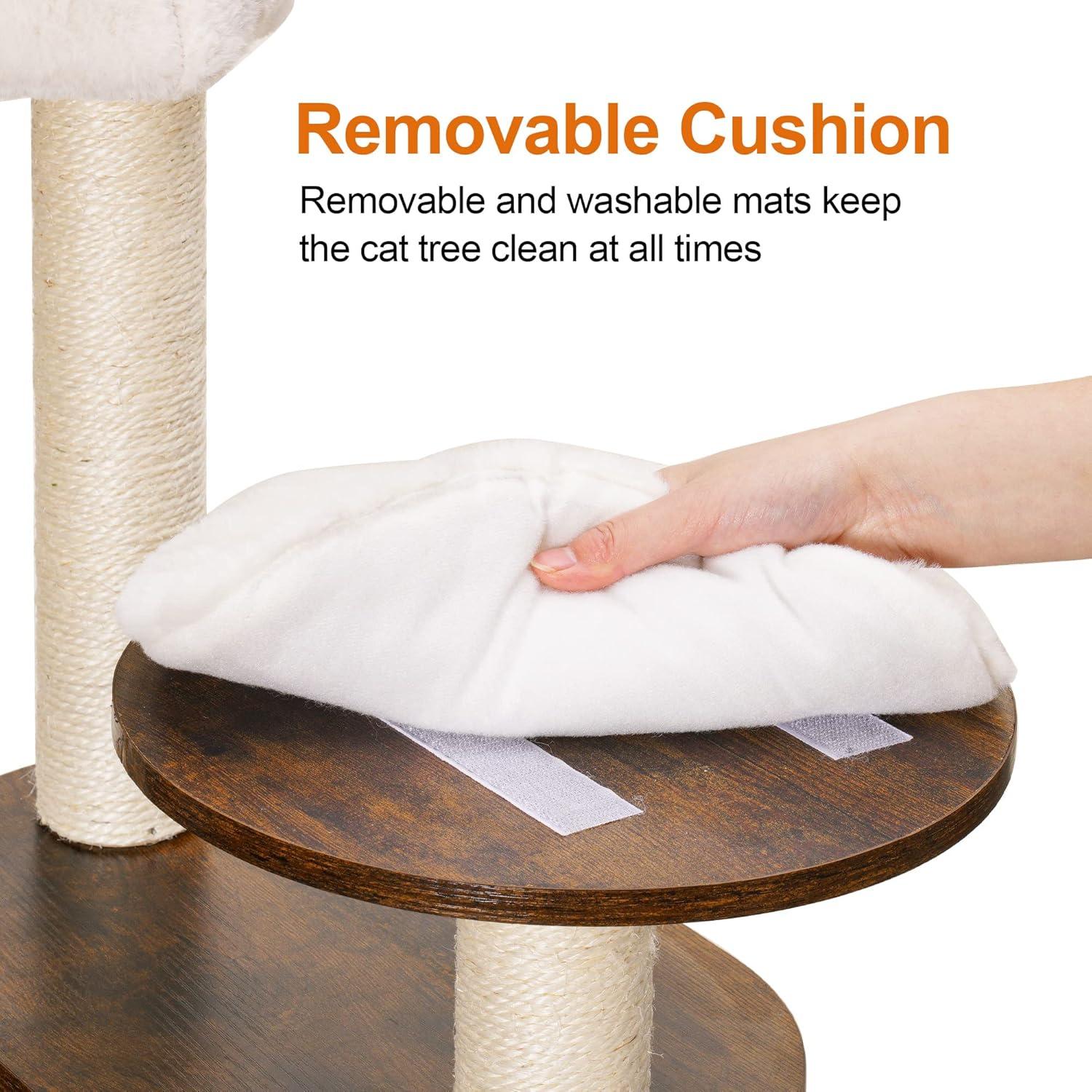 Wood Litter Box Enclosure with Food Station, All-in-one Indoor Cat Furniture with Large Platform and Condo