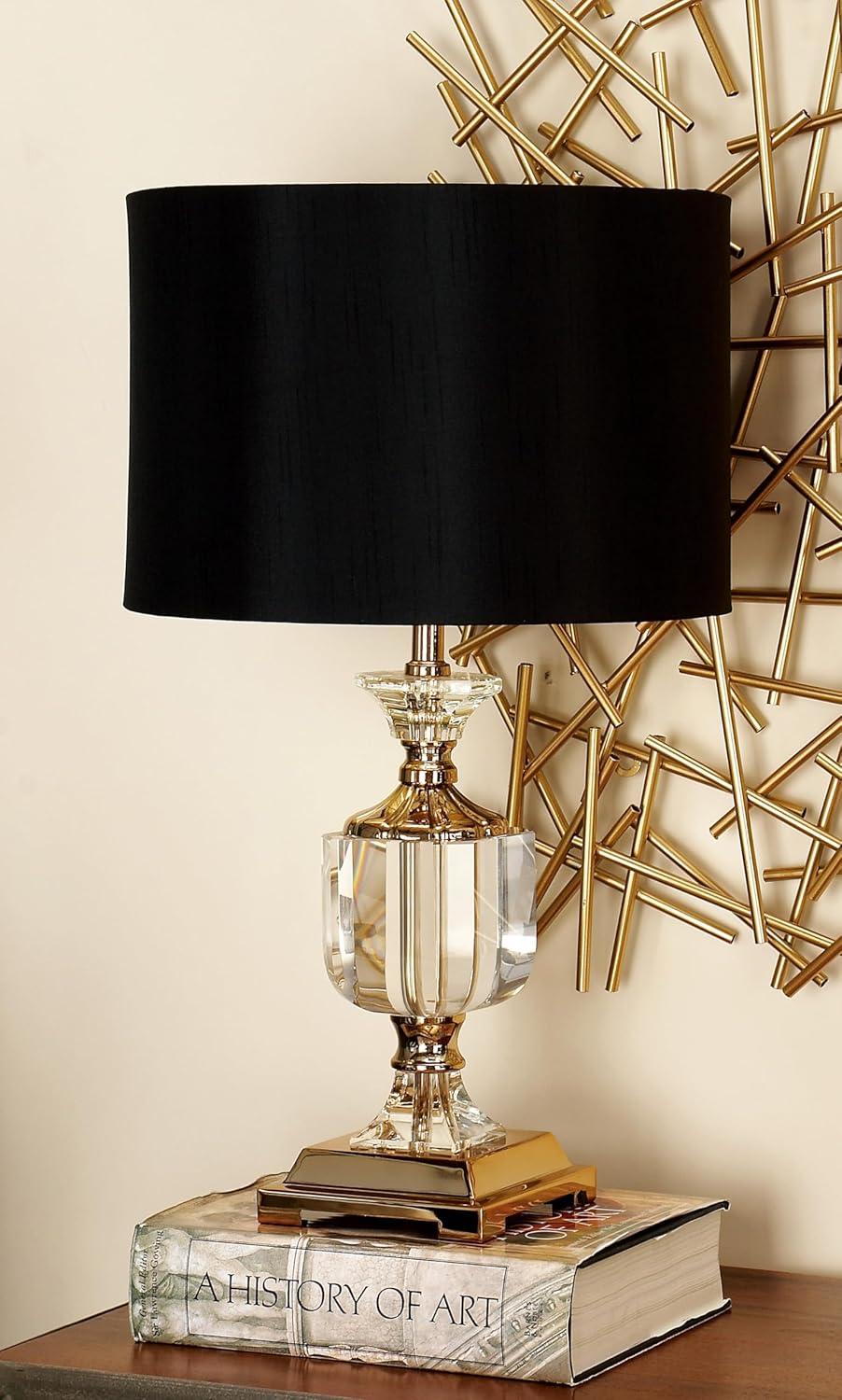 Crystal Table Lamp with Drum Shade Gold - Olivia & May: Faux Silk Shade, No Assembly, Modern Decor