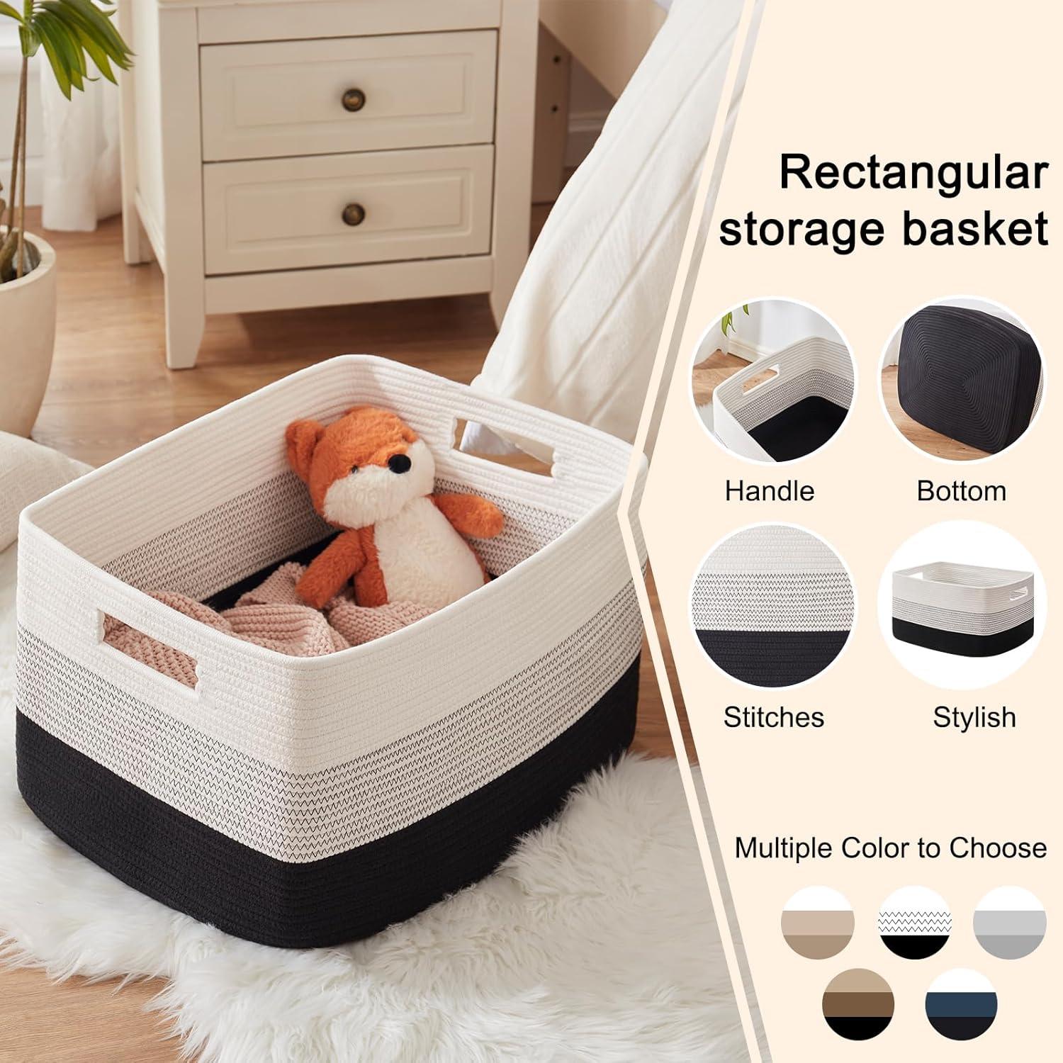 Large Black and White Cotton Rectangular Storage Basket