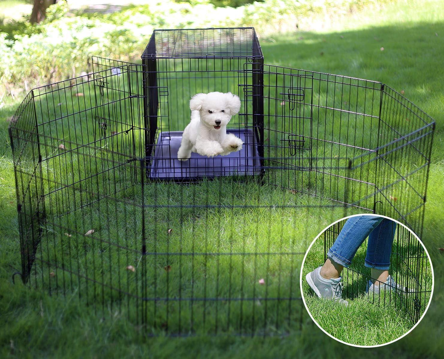 Black Metal Foldable 24'' Pet Playpen with 8 Panels