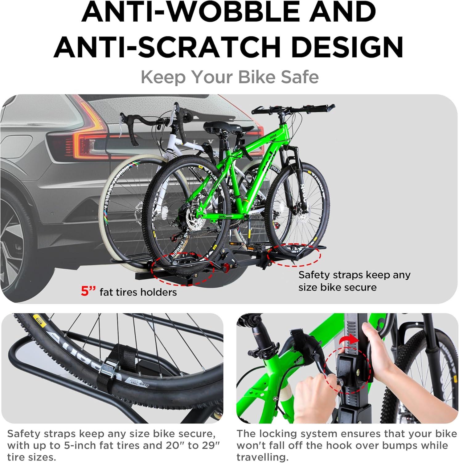 Young Electric Bike Rack 200lb Capacity Alloy Steel Hitch Mount Style for Cars Trucks SUVs RV, fits Bikes with up to 5-inch Fat Tire Carrier Rack, with 2'' Receiver