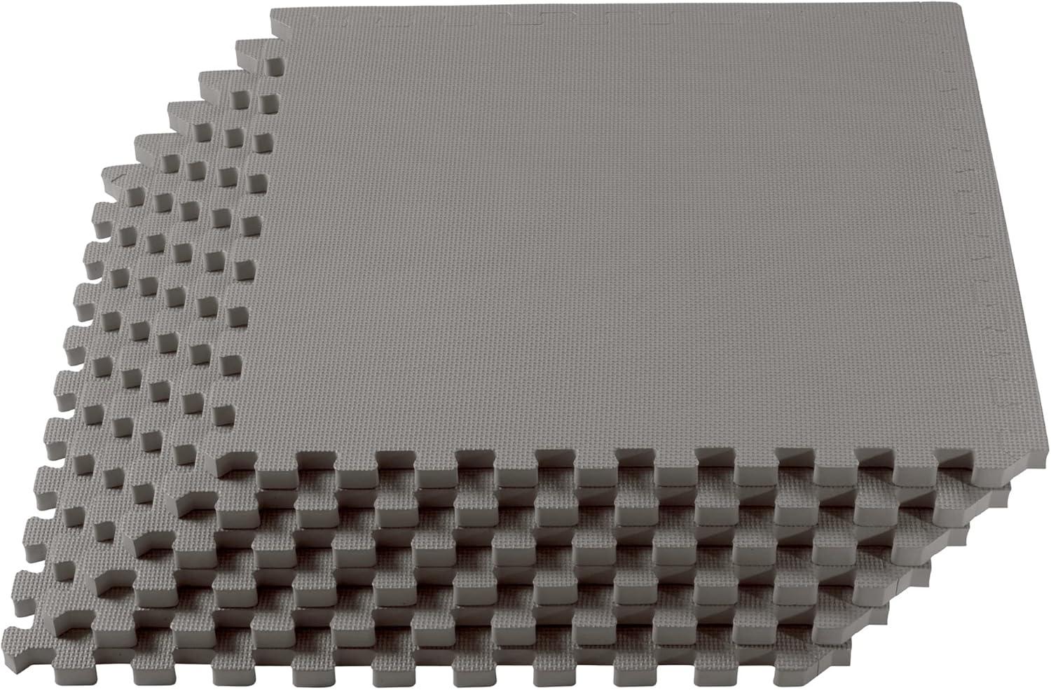 Light Gray EVA Foam Interlocking Gym Floor Tiles, 24 x 24 in