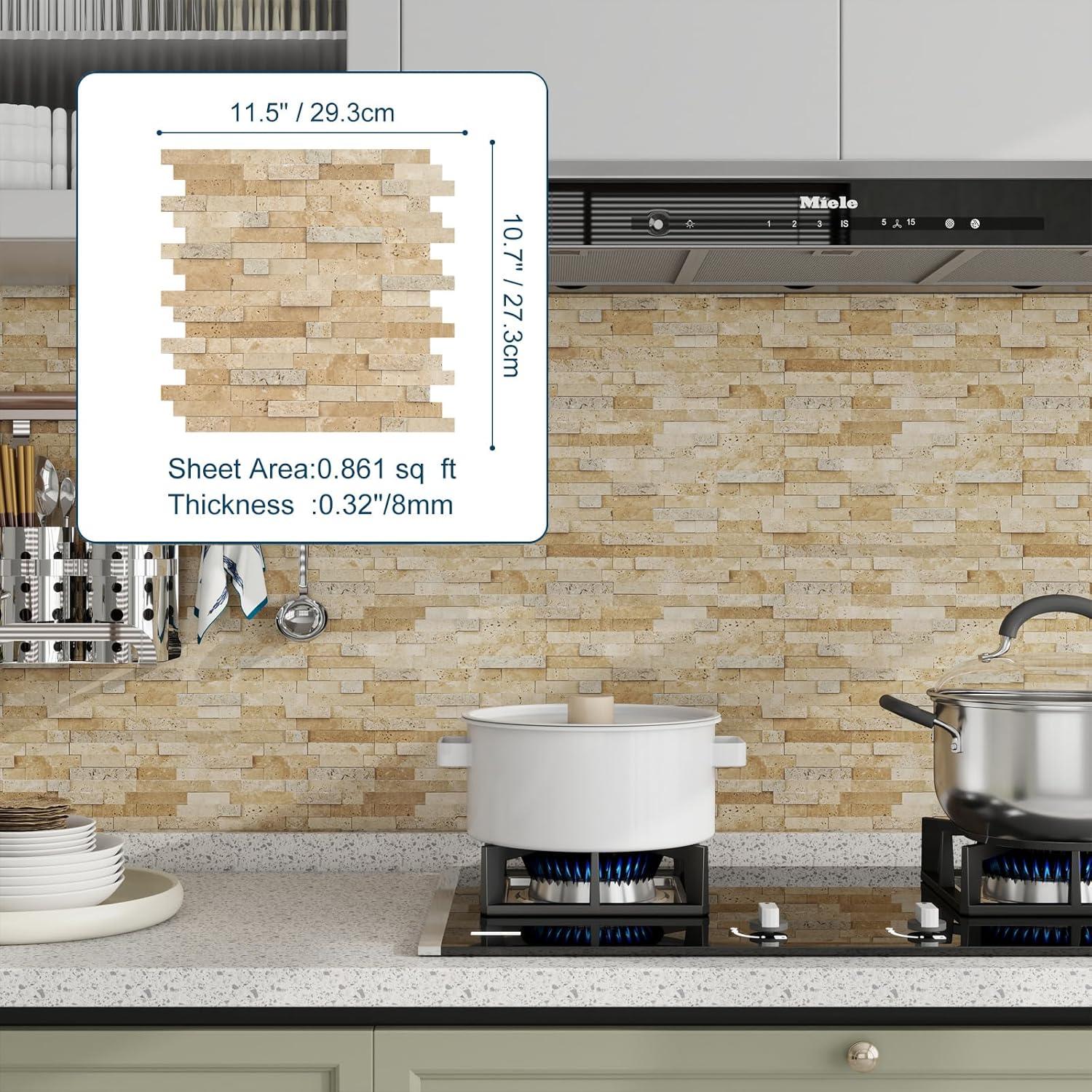 3D 11" x 12" Natural Stone Peel & Stick Mosaic Tile