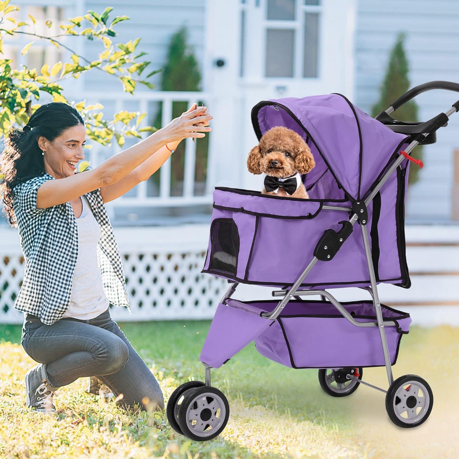 YRLLENSDAN Dog Stroller Cat Stroller Pet Strollers for Small Medium Dogs Foldable Travel Dog Cart 3 Wheels Waterproof, Purple