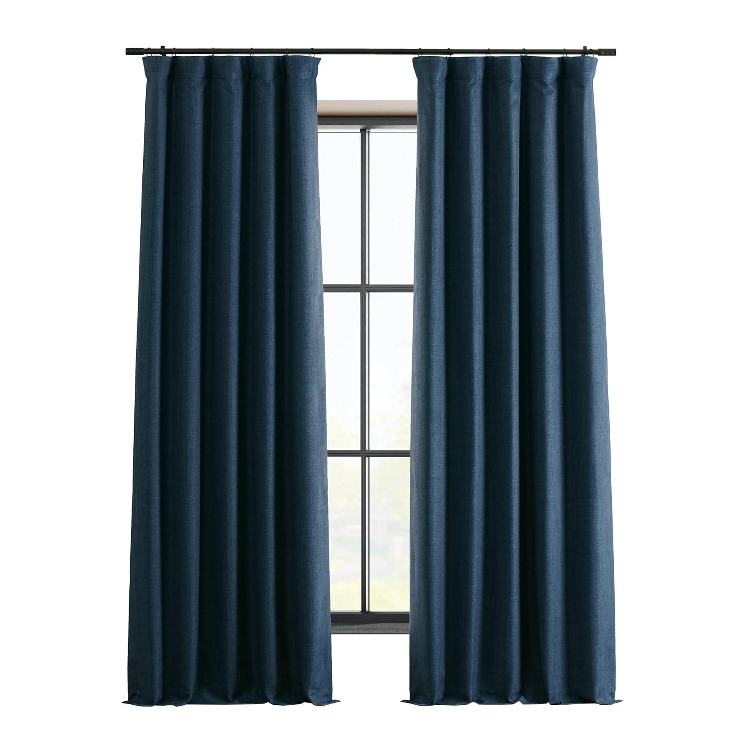 Signature Voyager Blue Faux Linen Blackout Curtain (1 Panel), Voyager Blue, 50W X 84L
