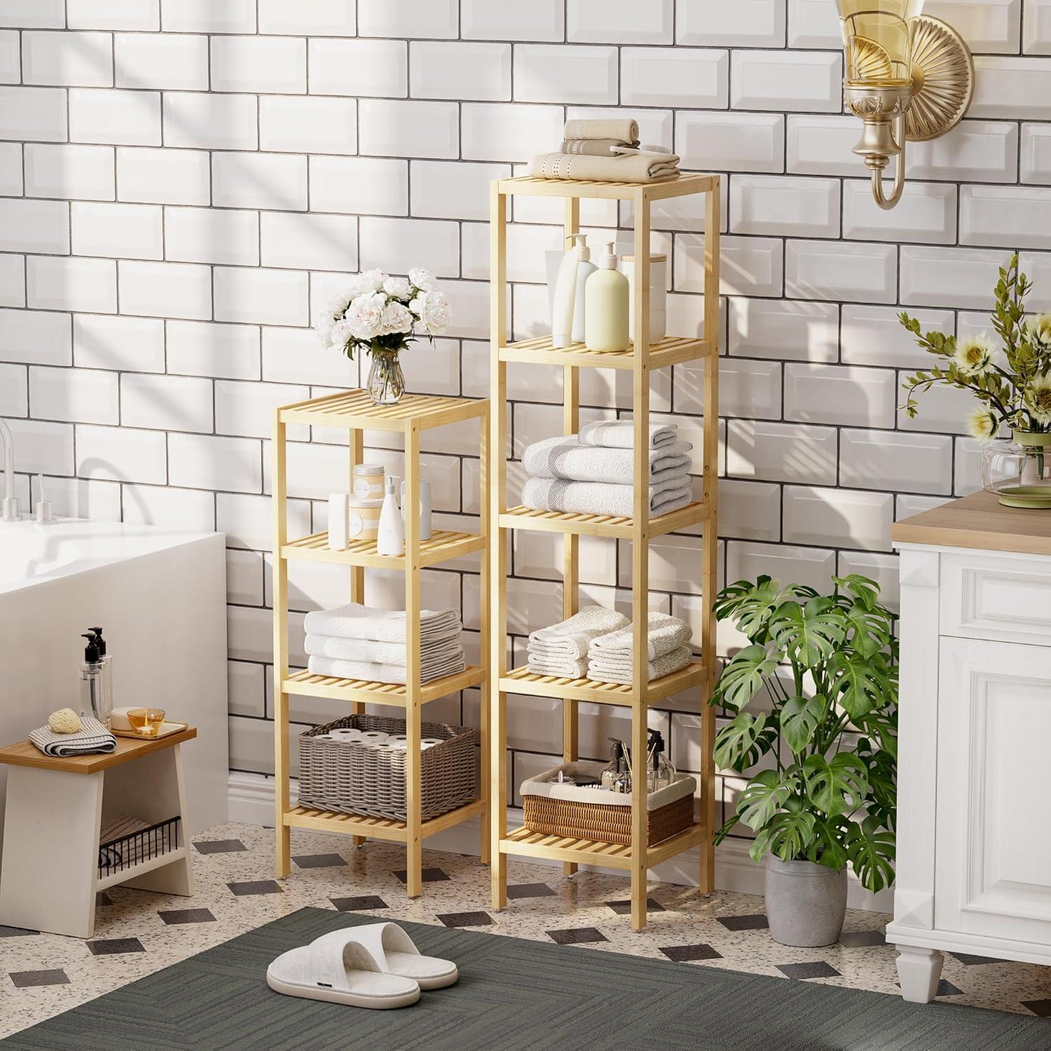 4-Tier Bamboo Bathroom Shelf, Narrow Shelving Unit, Multifunctional Storage Rack, Corner Rack, for Kitchen, Living Room, Bedroom, Entryway, Bathroom, Natural UBCB54Y
