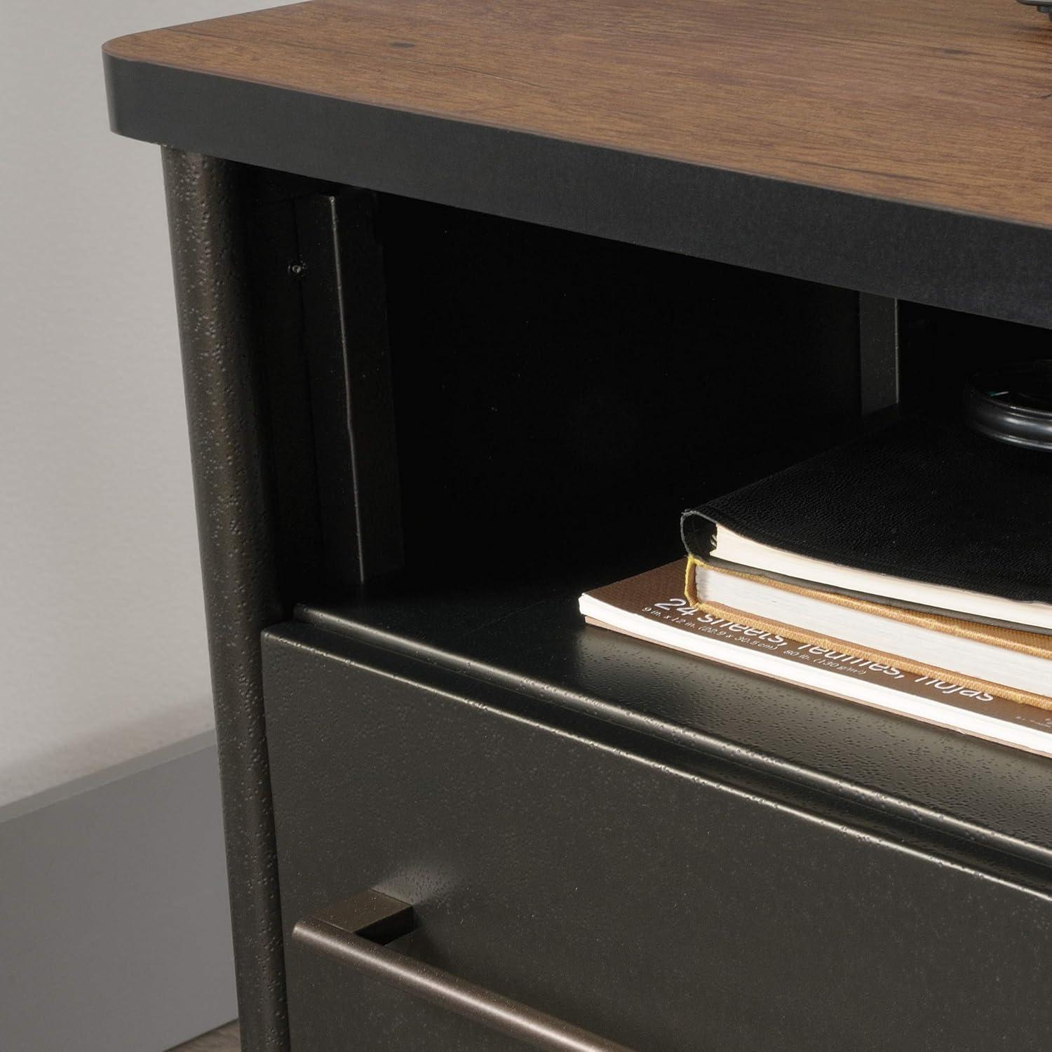 Black Executive Desk with Drawers and Oak Accent