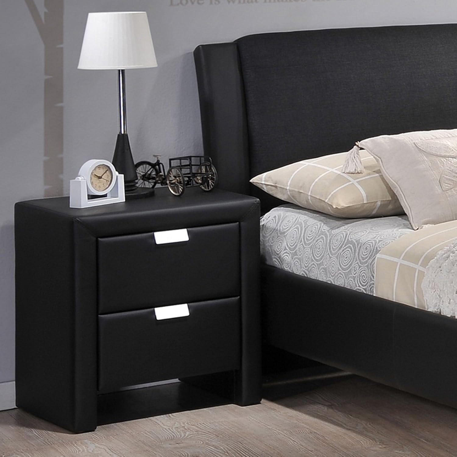Baxton Studio Frey Upholstered Modern Nightstand Black: Faux Leather, Wood Frame, Bedside Table with Anti-Tip Hardware