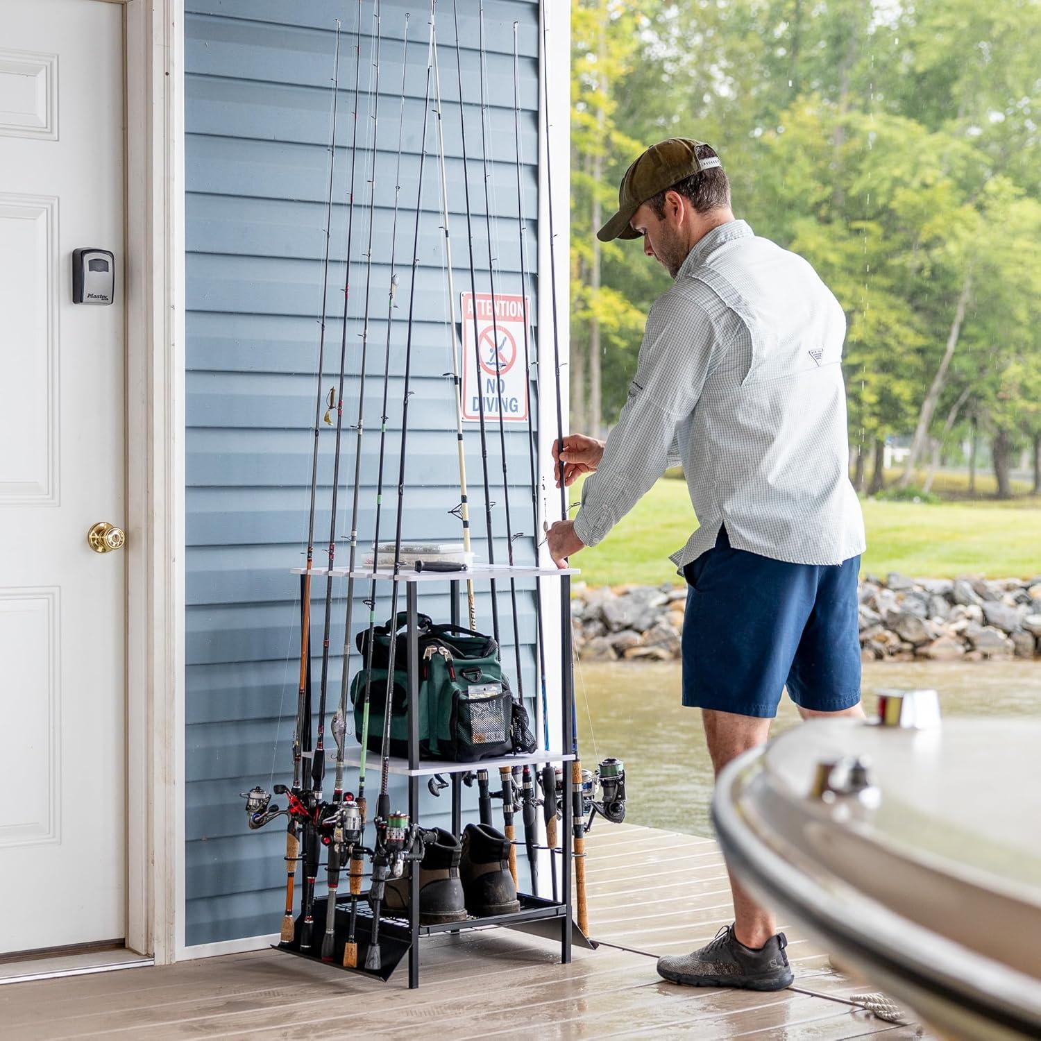 Teal Triangle Tarpin Fishing Pole Stand | Holds up to 10 Rods
