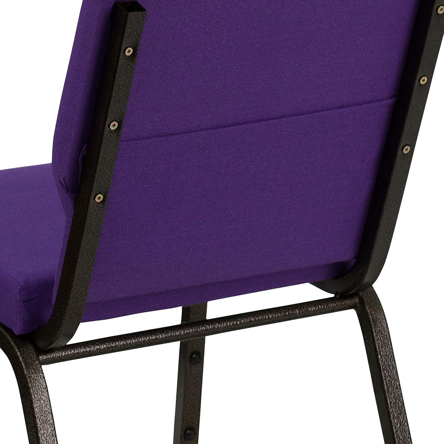 BizChair 18.5''W Stacking Church Chair in Purple Fabric - Gold Vein Frame