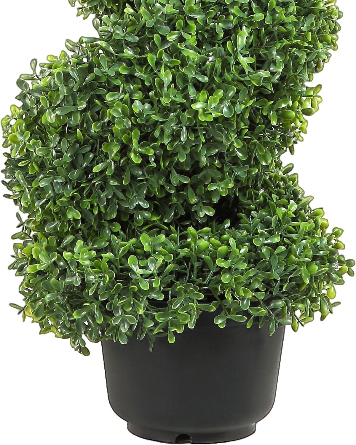 36-Inch Green Plastic Boxwood Spiral Topiary Pair