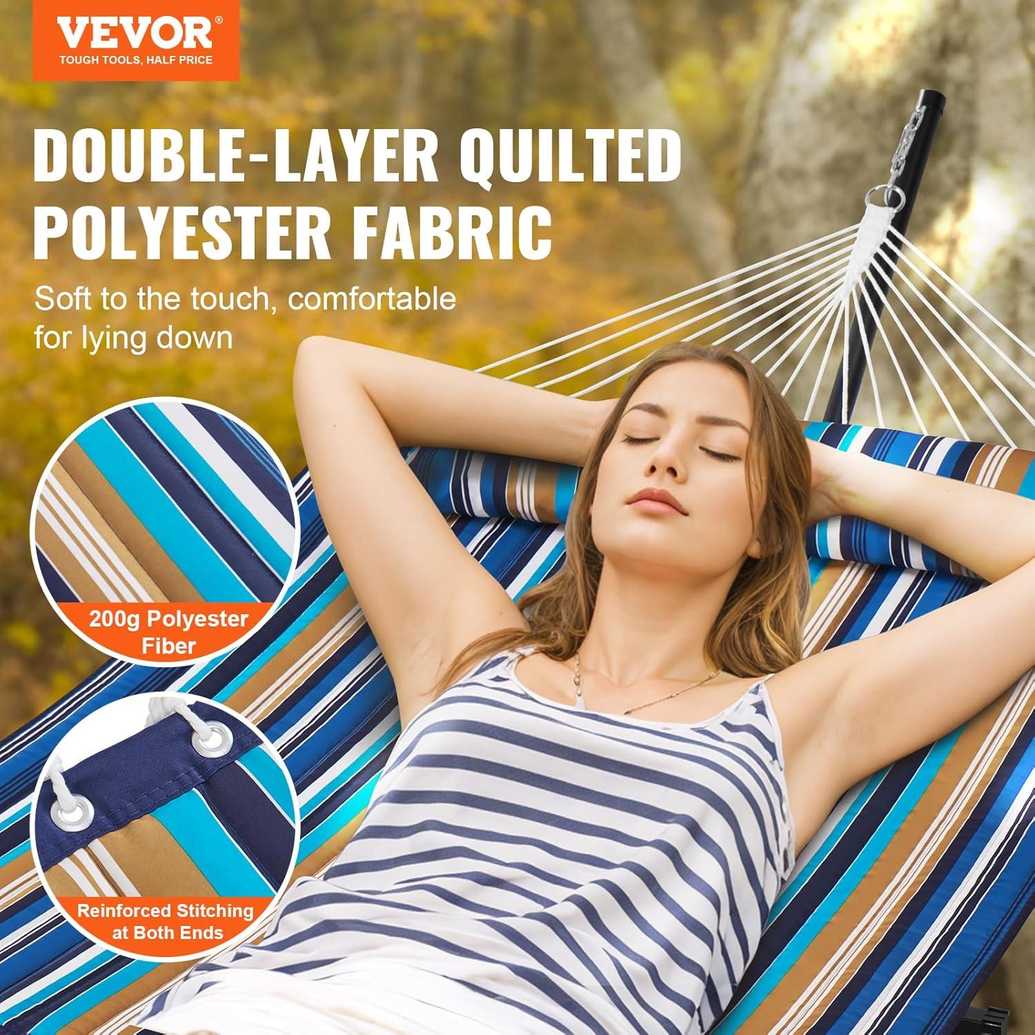 2 Person 12.3 ft Hammock with Stand Included Double Hammock with Curved Spreader Bar and Detachable Pillow