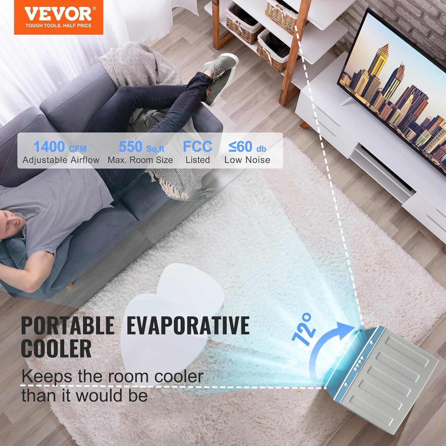 VEVOR 30.7" Blue Evaporative Air Cooler with Remote Control