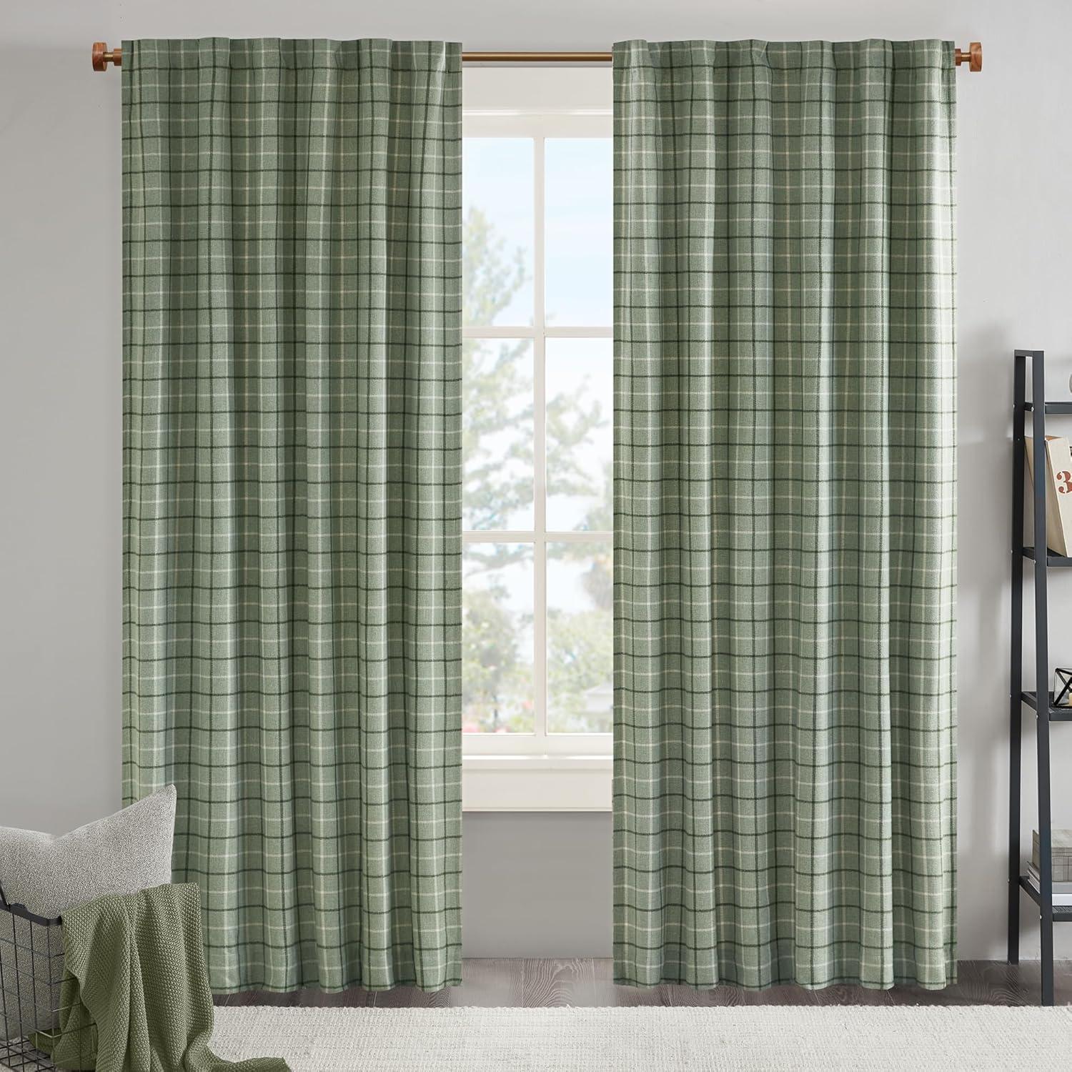 Anaheim Woven Plaid Room Darkening Thermal Fleece Lined Single Curtain Panel