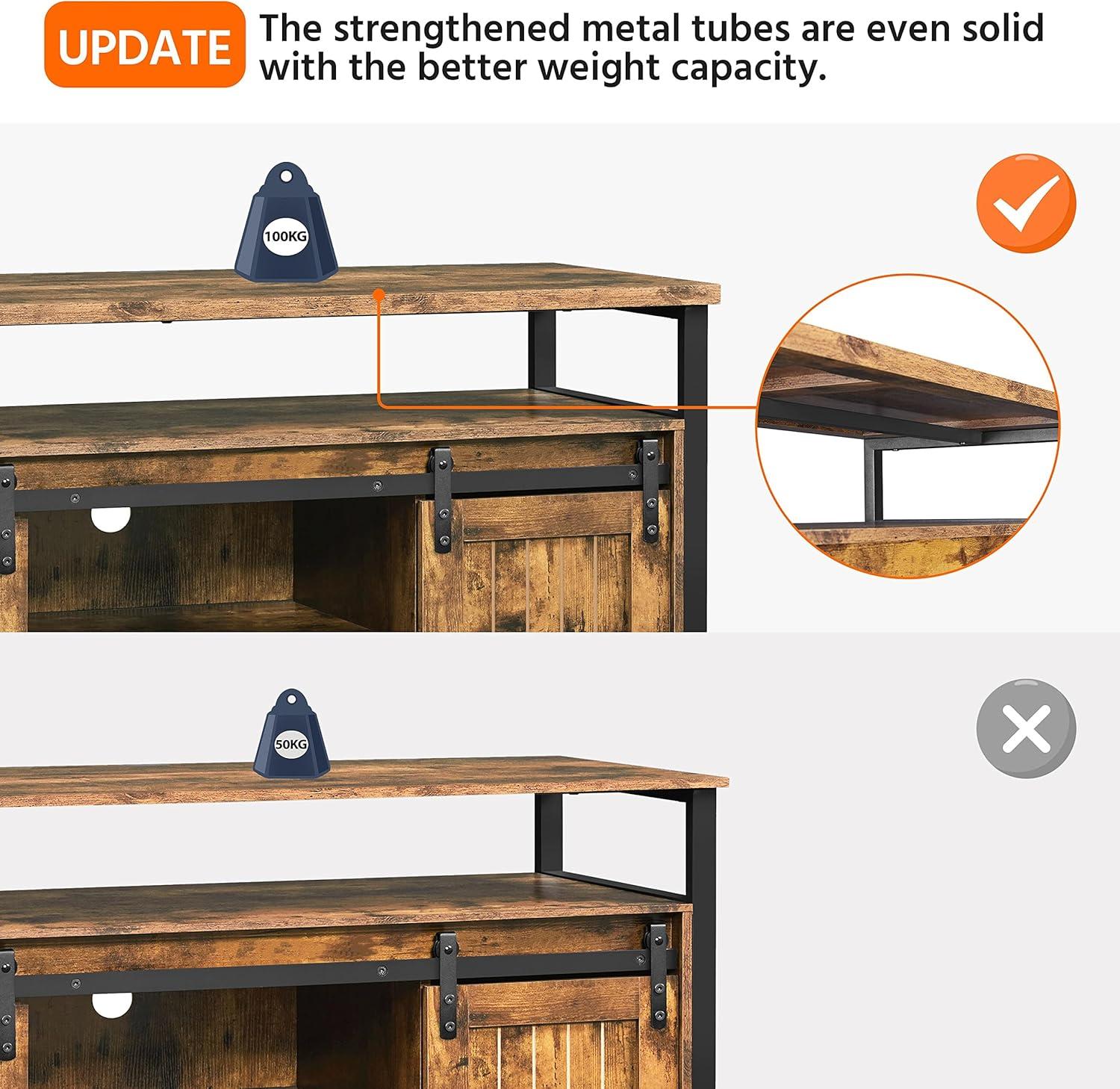 Alden Design Industrial Wooden Television Stand with Sliding Barn Doors for TVs up to 65in, Rustic Brown