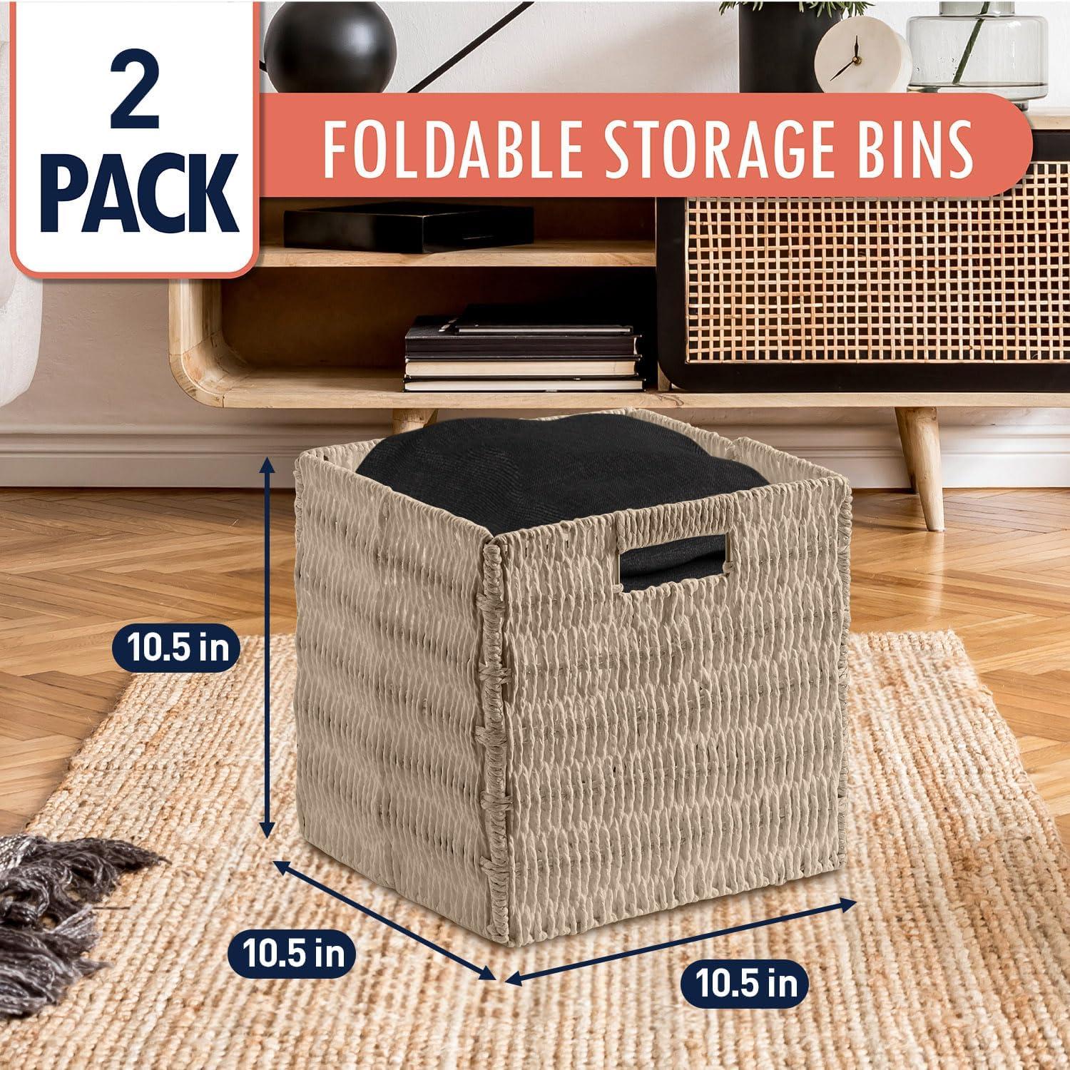 Latitude Run® 2 Pack Wicker Paper Storage Basket Cube Bin (Set of 2)