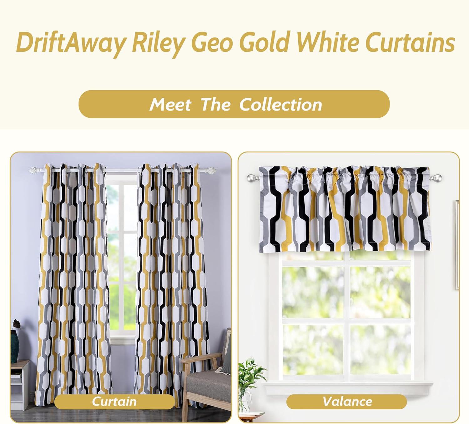 Gold White Geometric Blackout Grommet Curtains, 84 Inch, 2 Panels