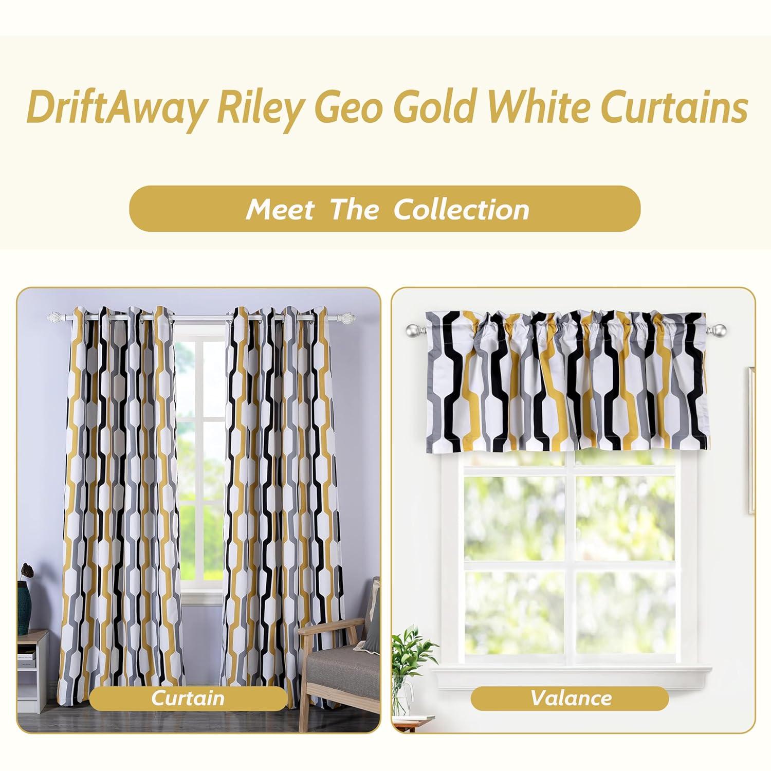DriftAway Riley Geo Lined Window Curtain Valance Mid Century Geometric Pattern 2 Layers Rod Pocket 52 Inch by 18 Inch Plus 2 Inch Gold White