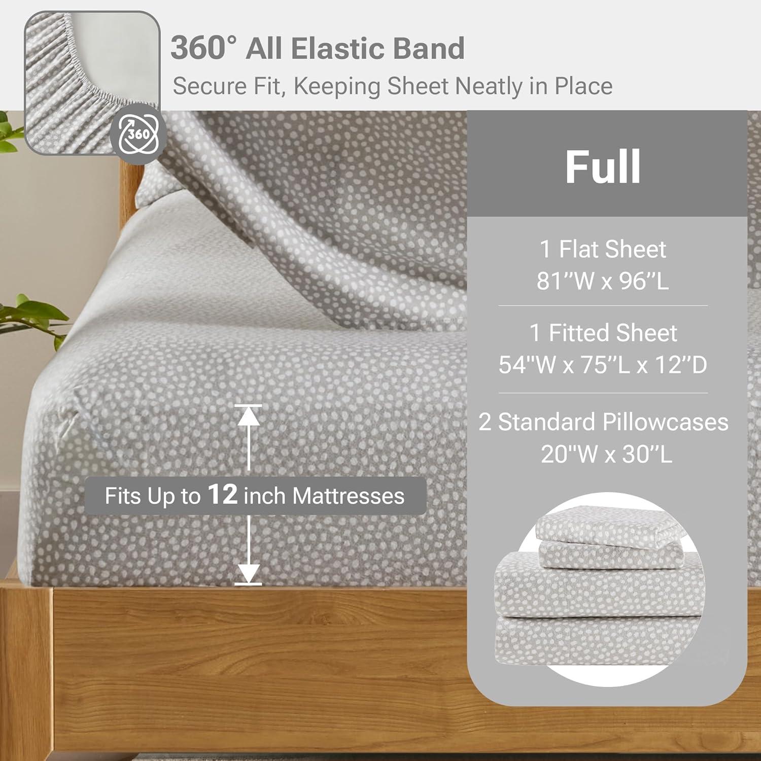 Full Cozy Flannel Sheet Set Gray Dots