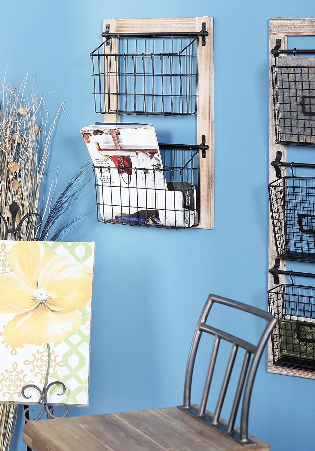 DecMode 25" Black Metal 2 Slot Suspended Wire Basket Magazine Rack Holder with Suspended Baskets and Label Slot