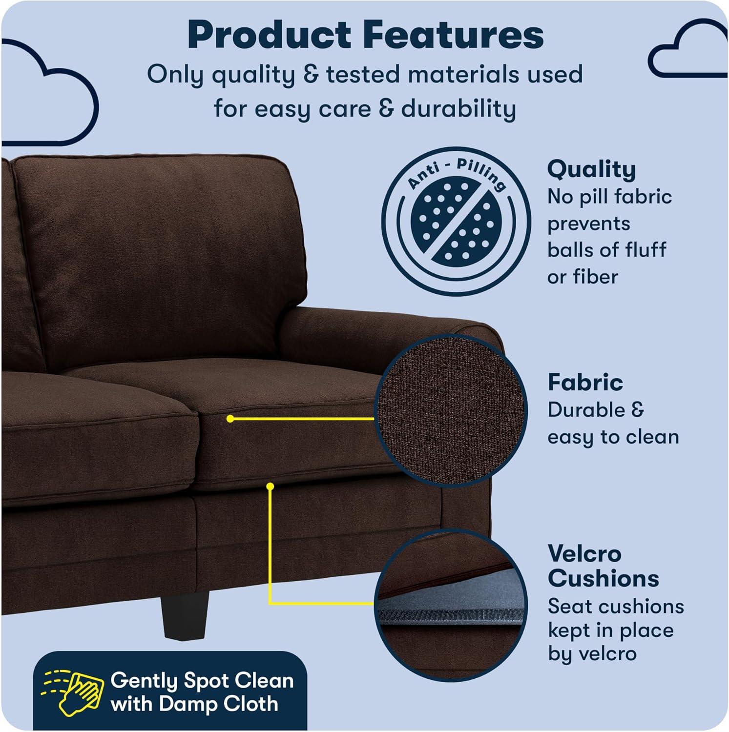 Serta Copenhagen 61" Rolled Arm Sofa, Easy Care Fabric, Soft Pillow Back, Pocket Coil Seat Cushions