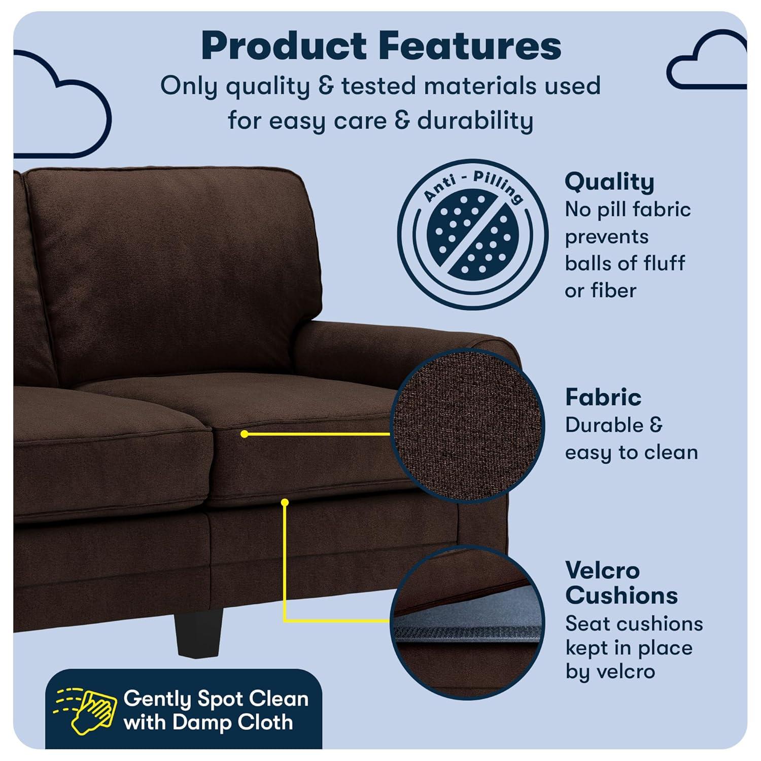Serta Copenhagen 61" Rolled Arm Sofa, Easy Care Fabric, Soft Pillow Back, Pocket Coil Seat Cushions
