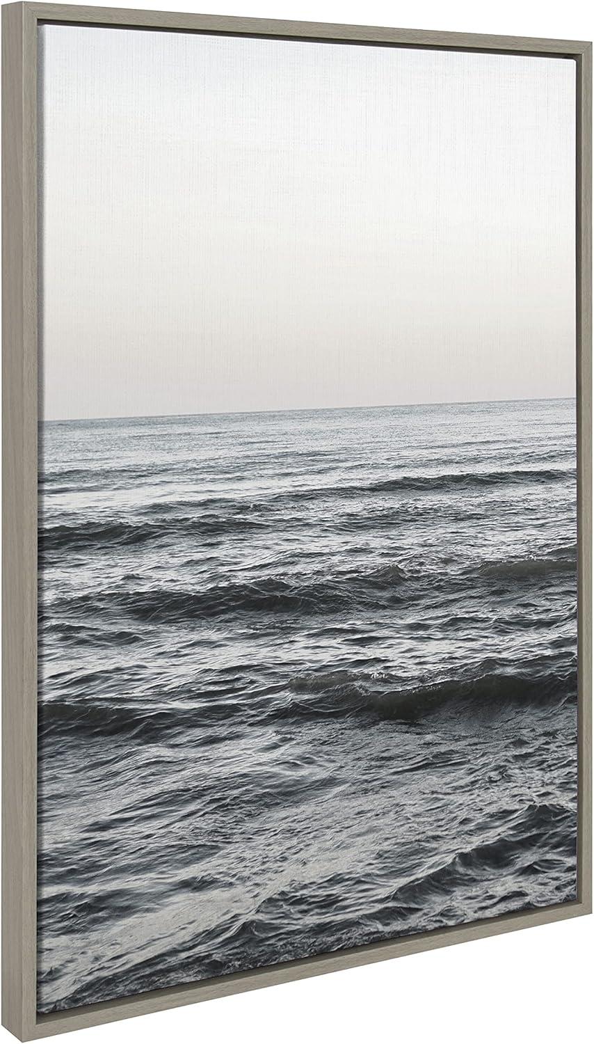 Kate and Laurel Sylvie Calm Ocean Vibes Framed Canvas by Vidal Hernandez, 23x33, Gray