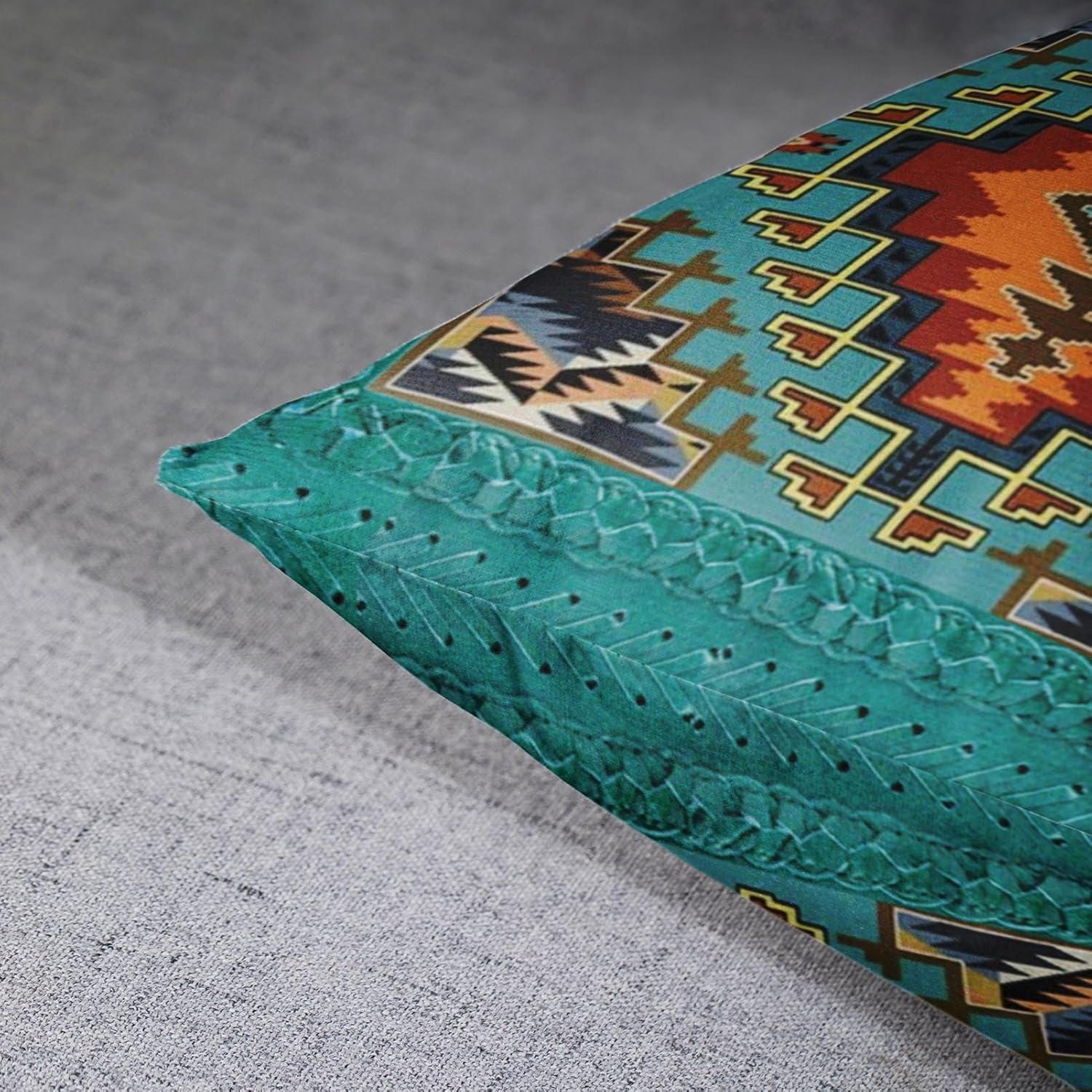 Set of 4 Throw Pillow Covers Tribal Western Geometric Colorful Nature Color Patterns Turquoise Orange Decorative Pillow Cases Home Decor Square 20x20 Inches Pillowcases