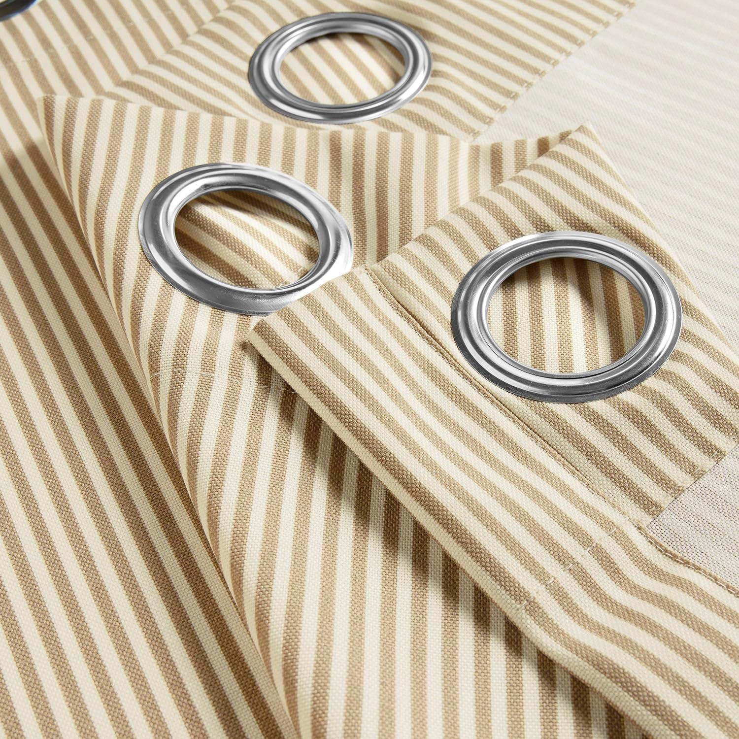 HPD Half Price Drapes Villanova Striped Grommet Outdoor Curtains for Patio (1 Panel) - UV & Water Resistant Light Filtering 200 GSM Polyester Curtains - 50W x 84L, Coastal Beige Thin Stripe