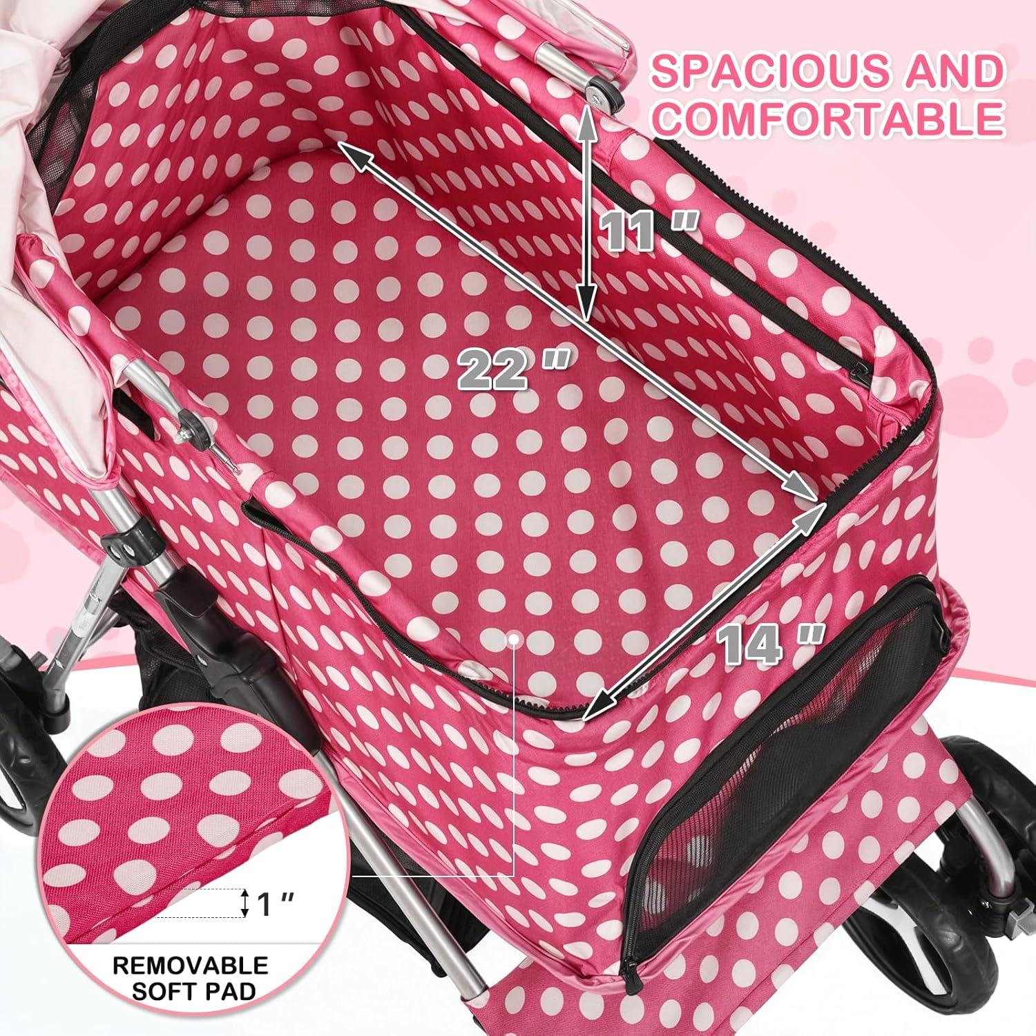 3-In-1 Pet Stroller Foldable Pet Stroller With Weather Cover Storage Basket For Dog Cat