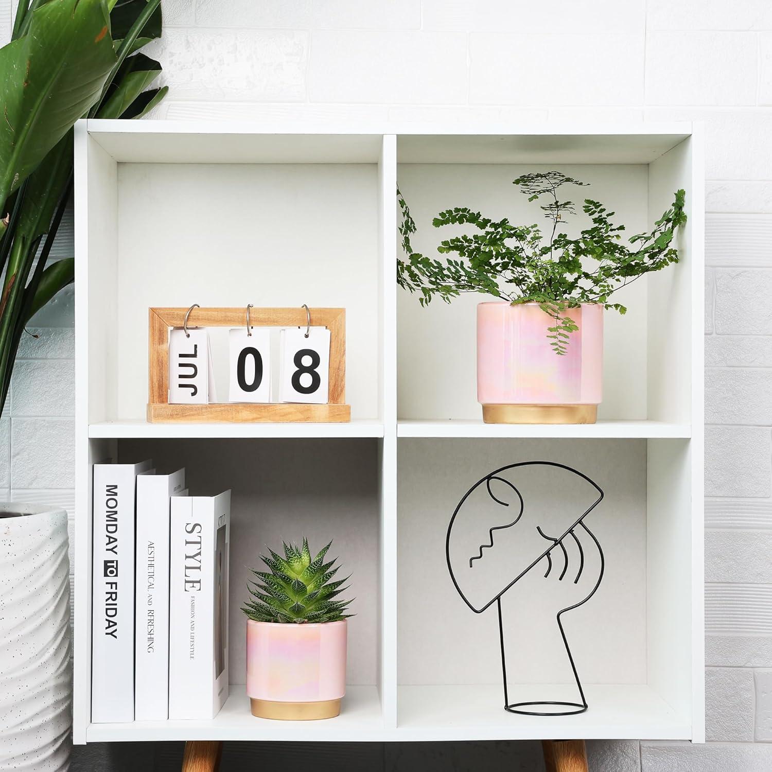 Set of 3 Pink Ceramic Bohemian Planters with Drainage