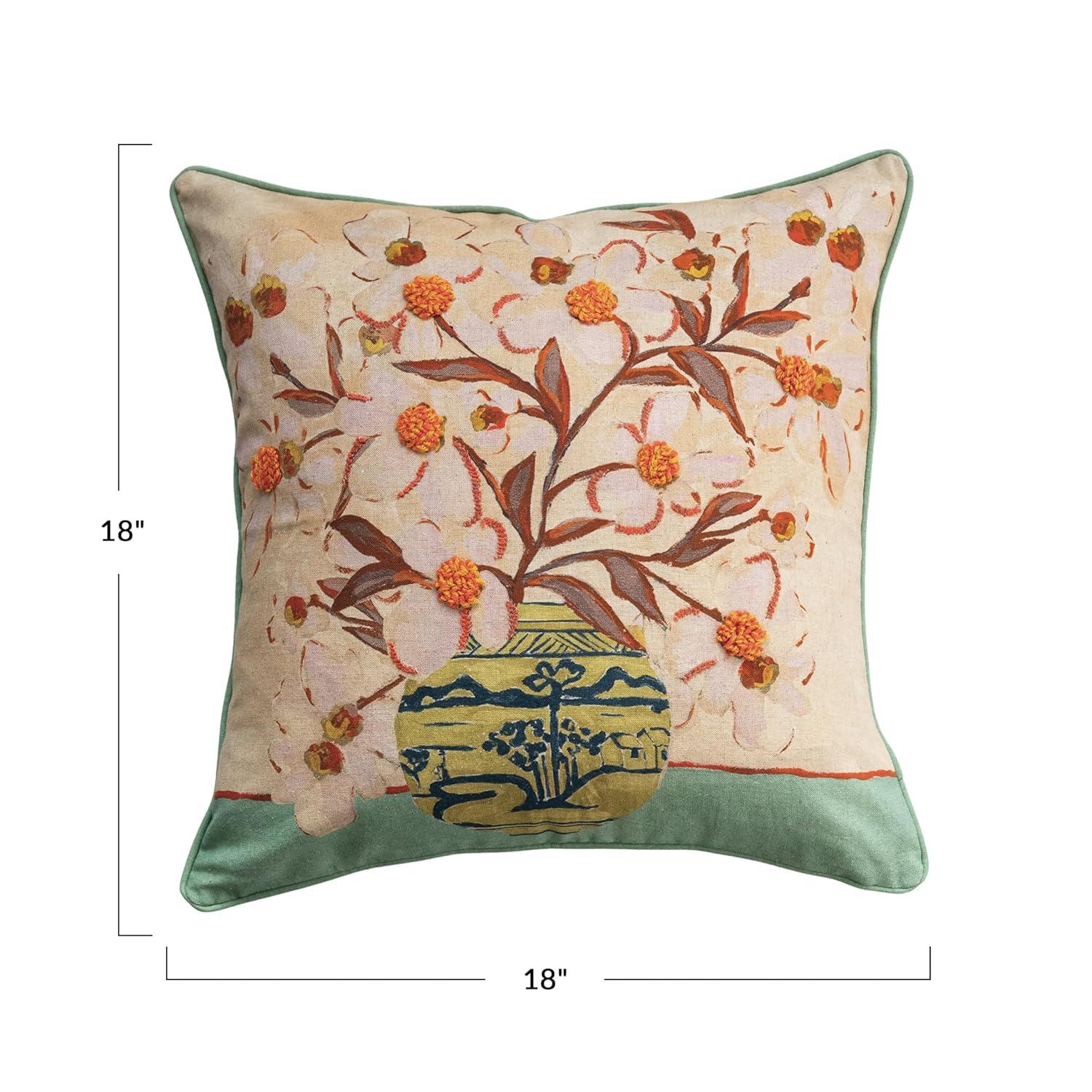 Creative Co-Op, Multicolor Cottage Charm Embroidered Pillow