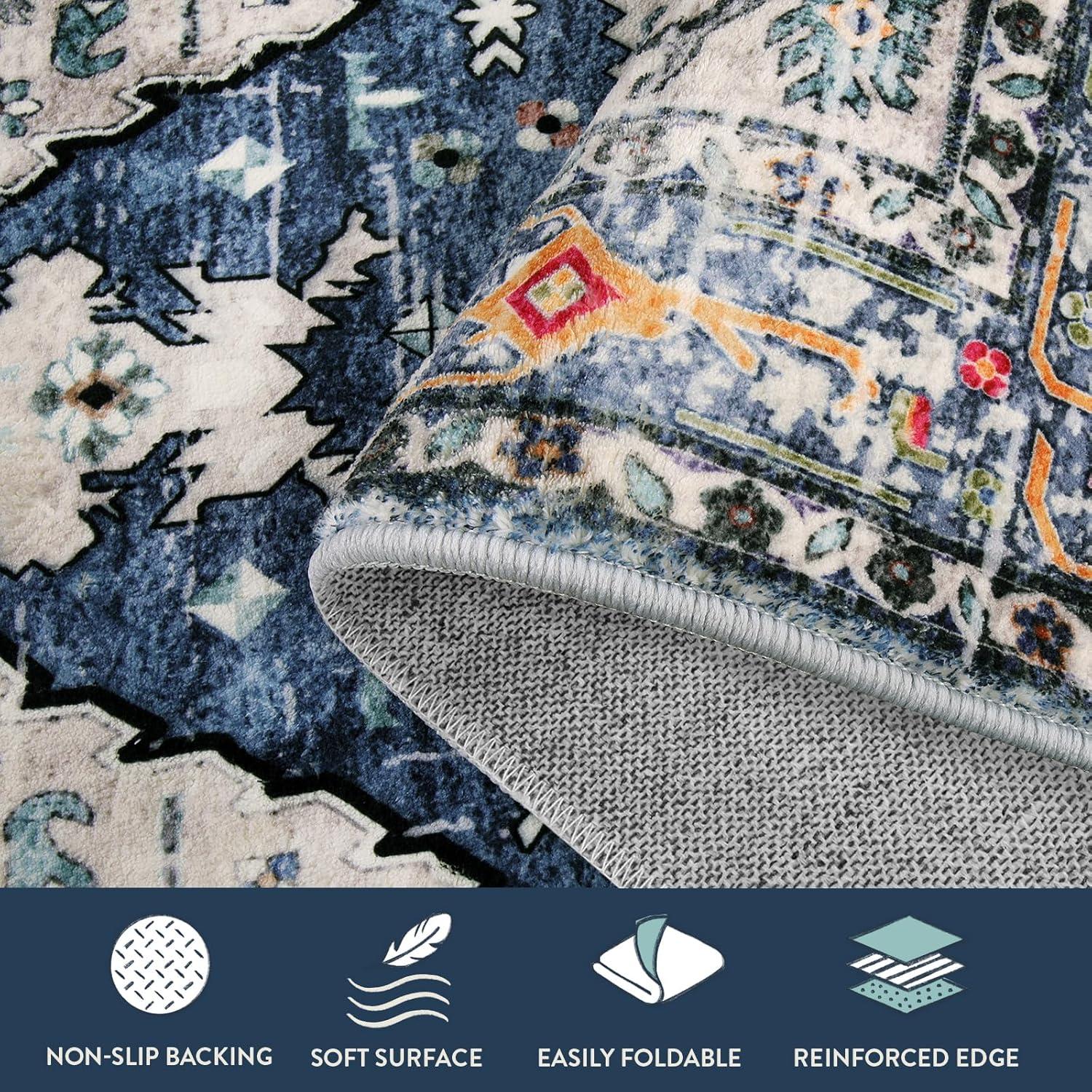 Wonnitar 5'x7' Area Rugs for Living Room Boho Tribal Washable Bedroom Rugs Large Soft Dining Room Mat Non Slip Indoor Carpet for Dorm Kitchen Nursery Dining Bedroom,Blue