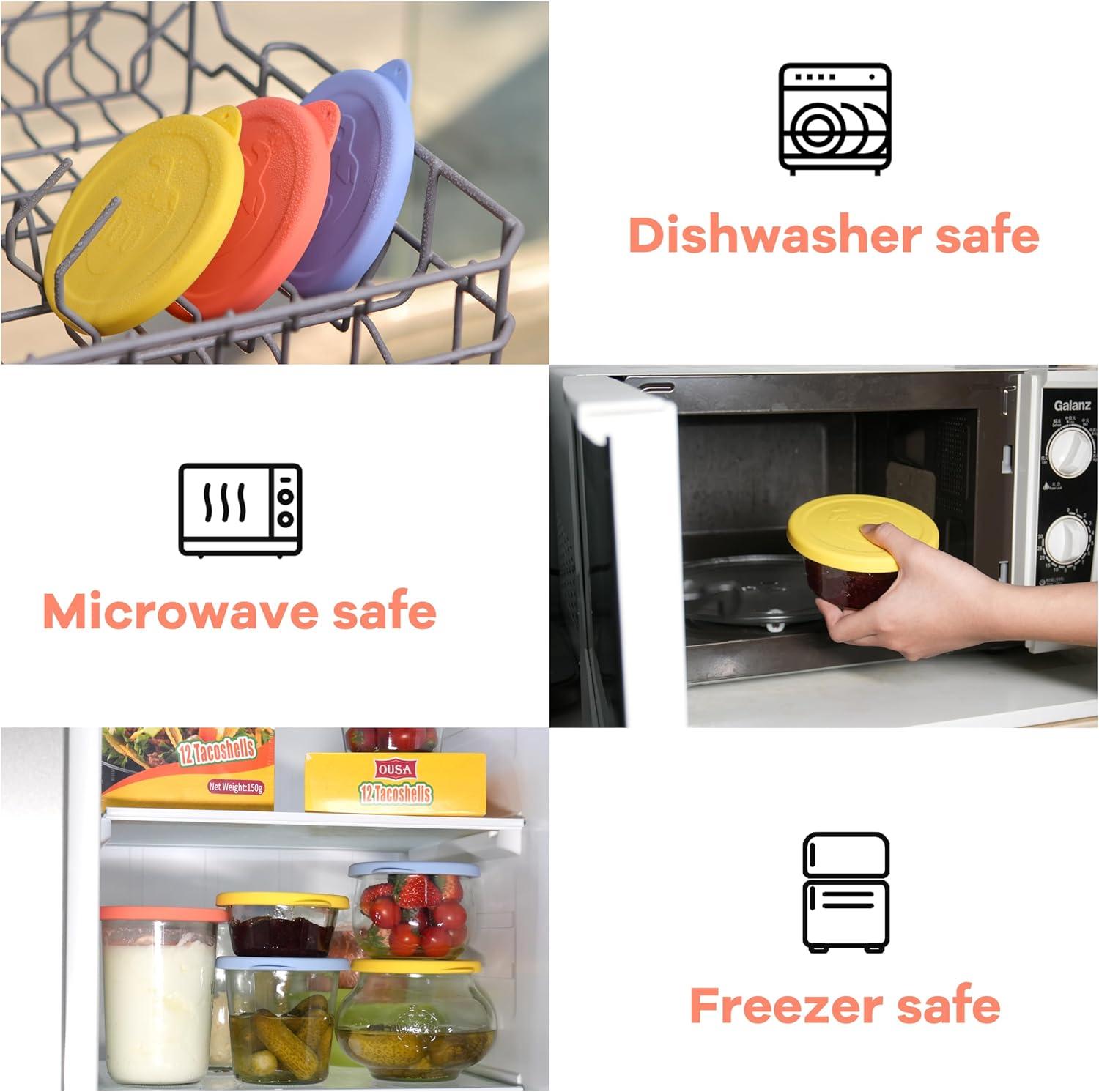 100mm Silicone Lids for Weck Jars，6 Pack Reusable Silicone Covers Replacement Lids for Weck Jars, Microwave & Dishwasher Safe, Fits Models 738, 739, 740, 741, 742, 743, 744, 745, 748, 974